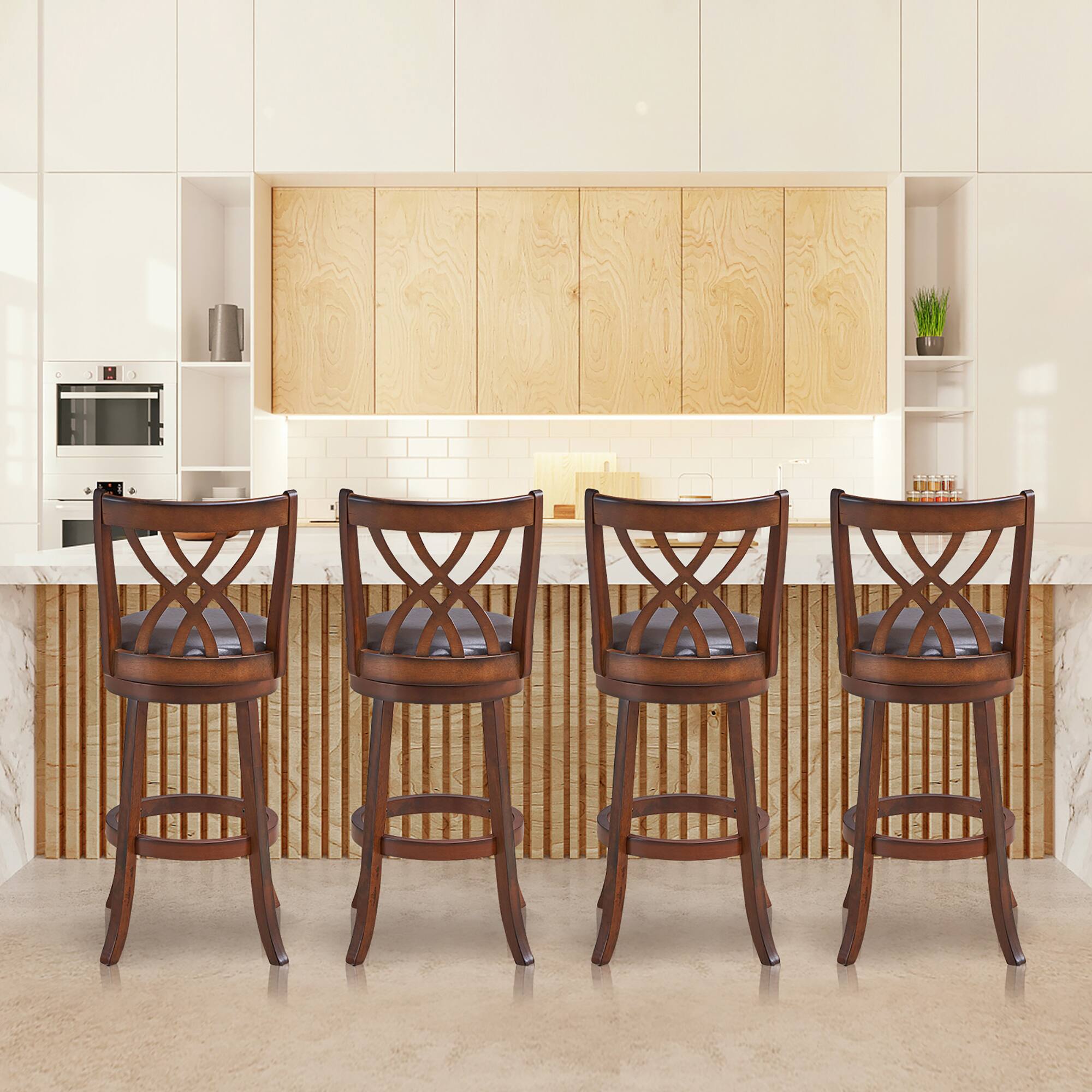 Alt View 1. Costway - Costway Set of 4 Swivel Bar Stools Bar Height Dining Pub Chairs with  Rubber Wood Legs - Brown.