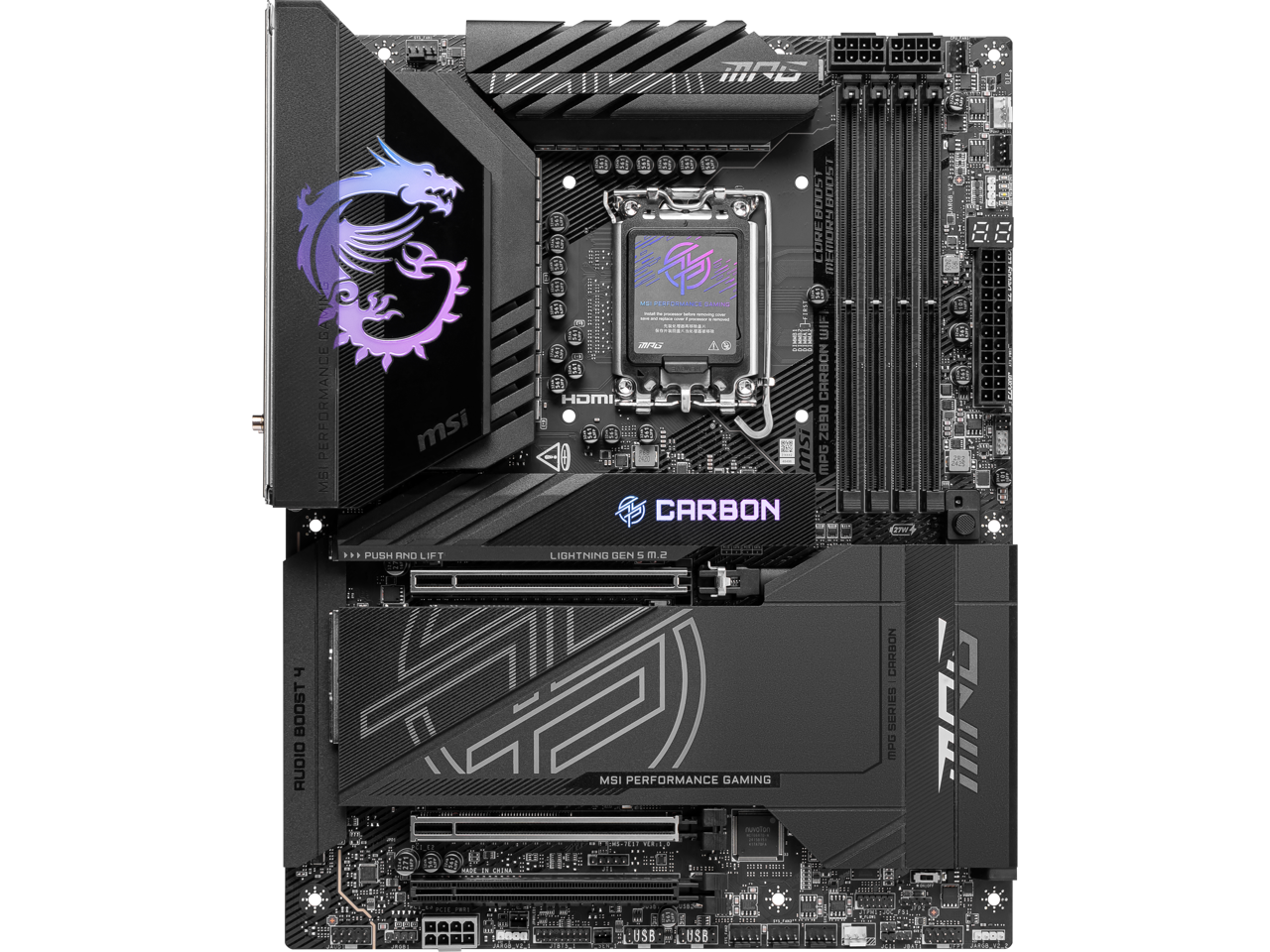 inri BOOST AUDIO ADINE GA PERFORMANCE M msi ... PUSH RIND LIFT aLo E E E BUCS SOUE E CORE MEMORY E ! RFERANS P 3 1011 WIF CARBON HOMI : c F 1A01 12 068Z I SL MPG CARBON LIGHTNING DEN i . e MSI PERFORMANCE GAMING ArVe CARBON SERIES MPG IC D . USB USB O..