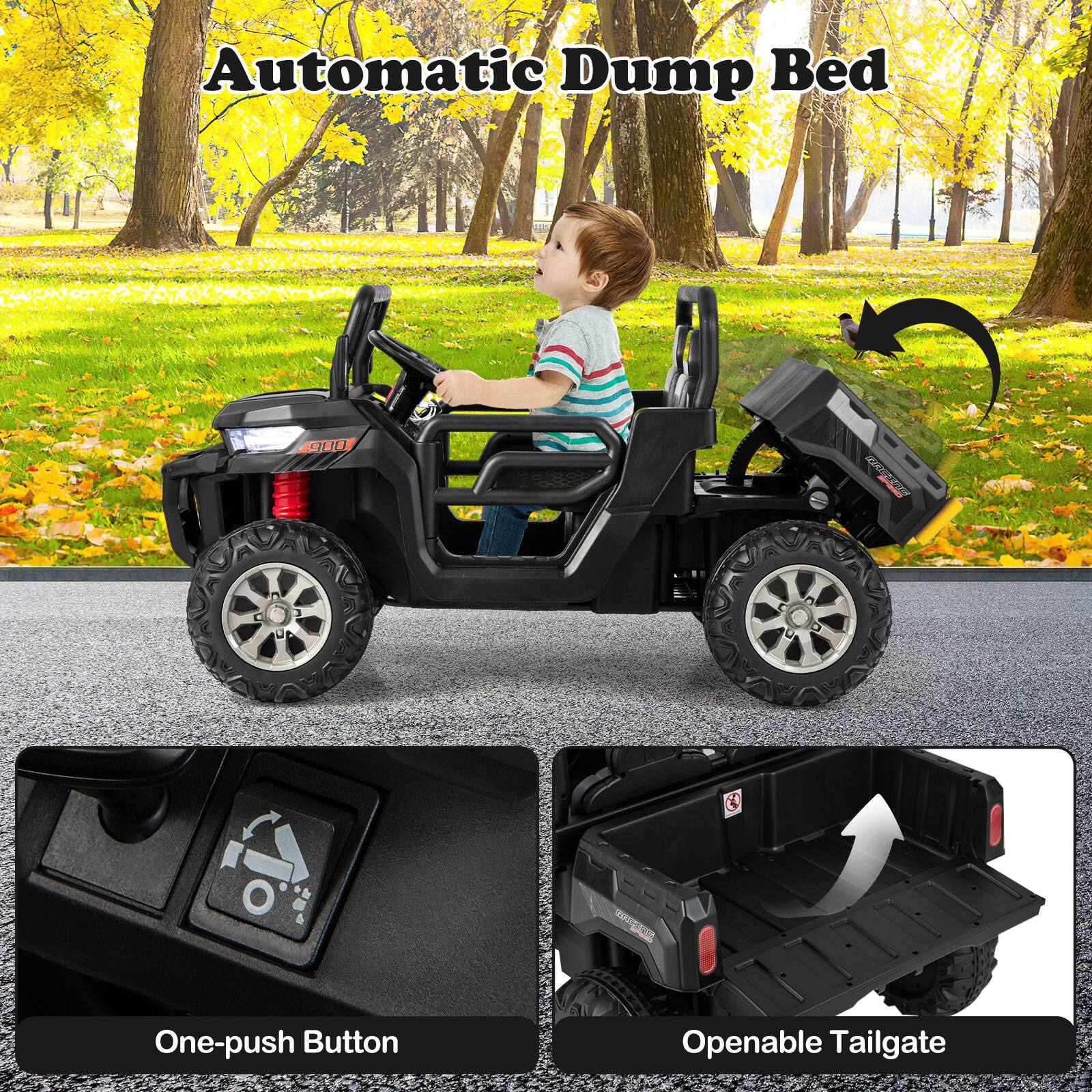 Automatic Dump Bed

One-push Button

Openable Tailgate