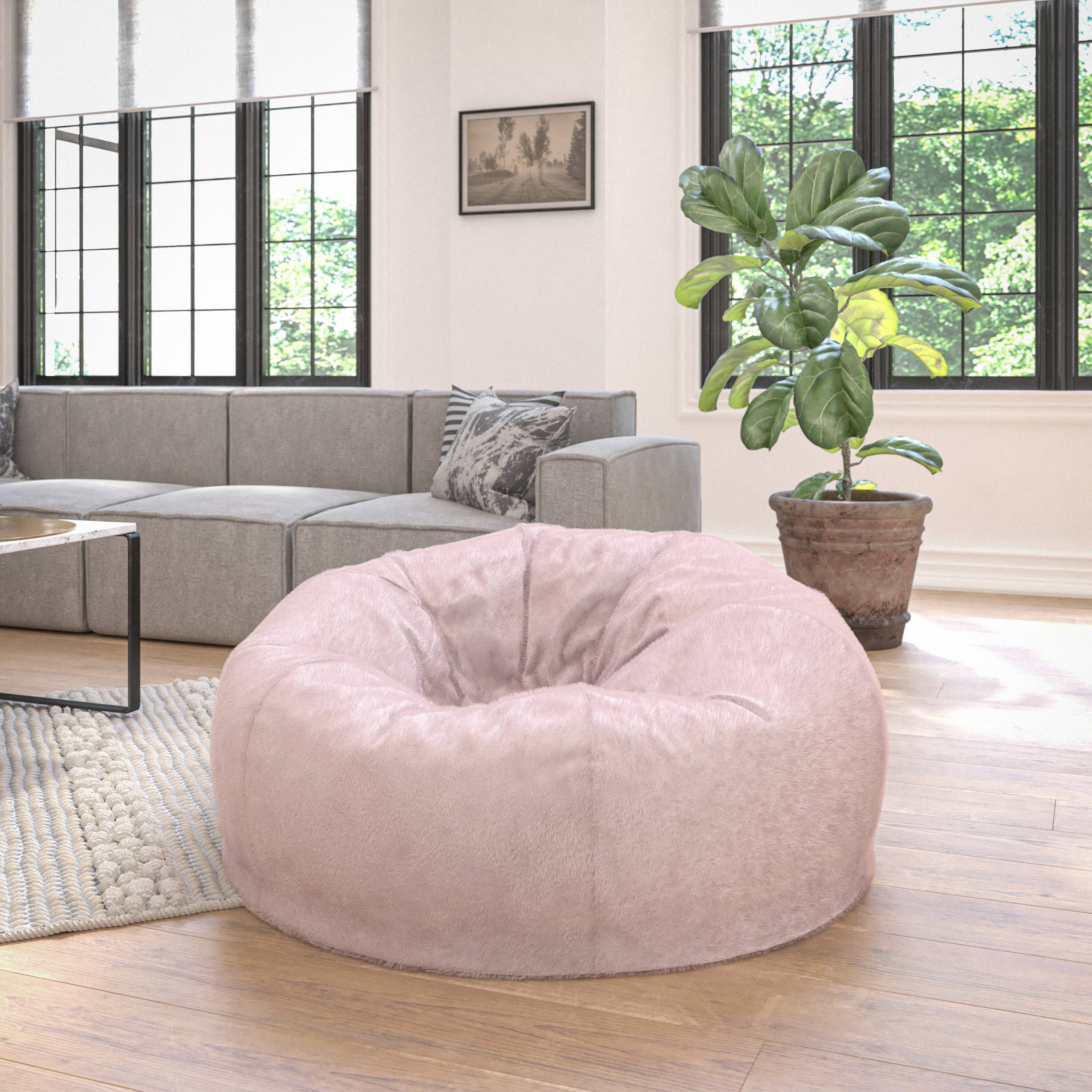 Alt View 1. Emma + Oliver - Oversized Bean Bag Chair for Kids and Adults - Blush Furry.