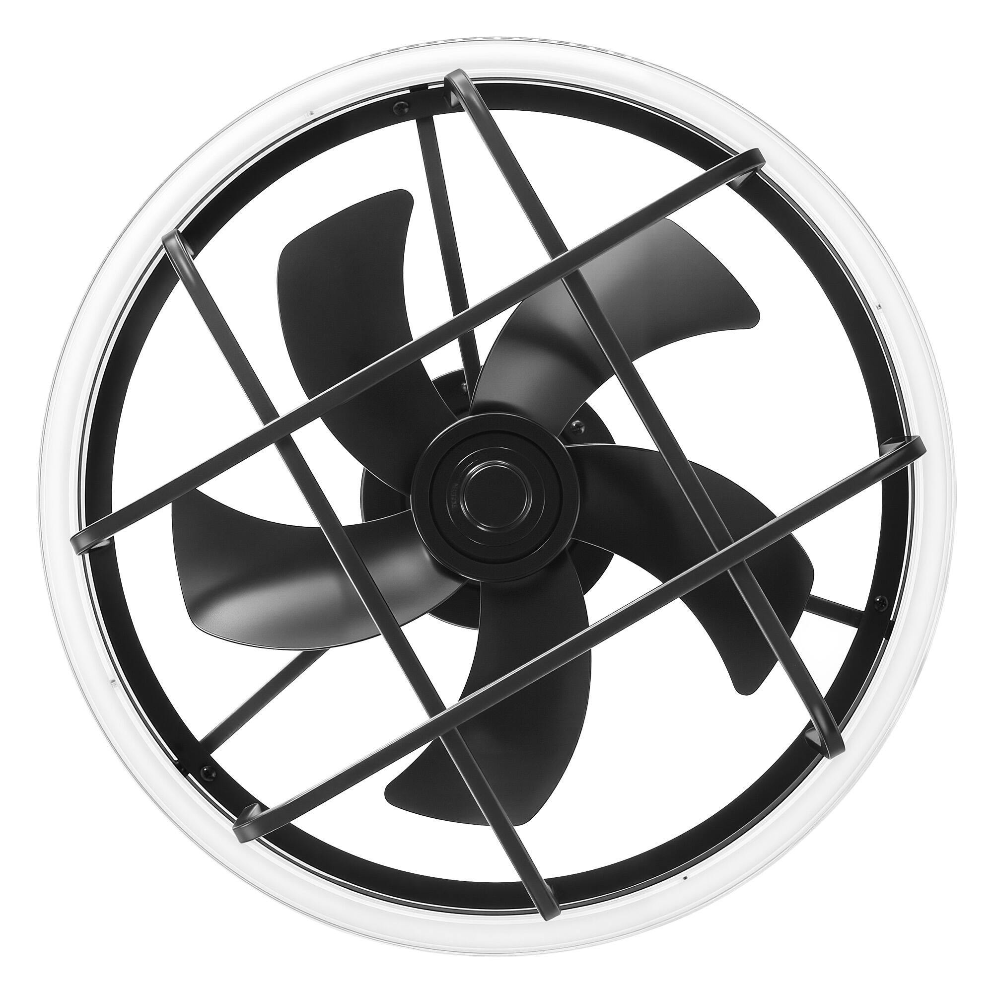 Alt View 10. Breezary - 20-Inch Caged Ceiling Fan with Acrylic Shade, Dimmable RGB LED, 6-Speed Remote, Timer, Downrod, DC Motor - 20-Inch Black Cage Ceiling Fan.
