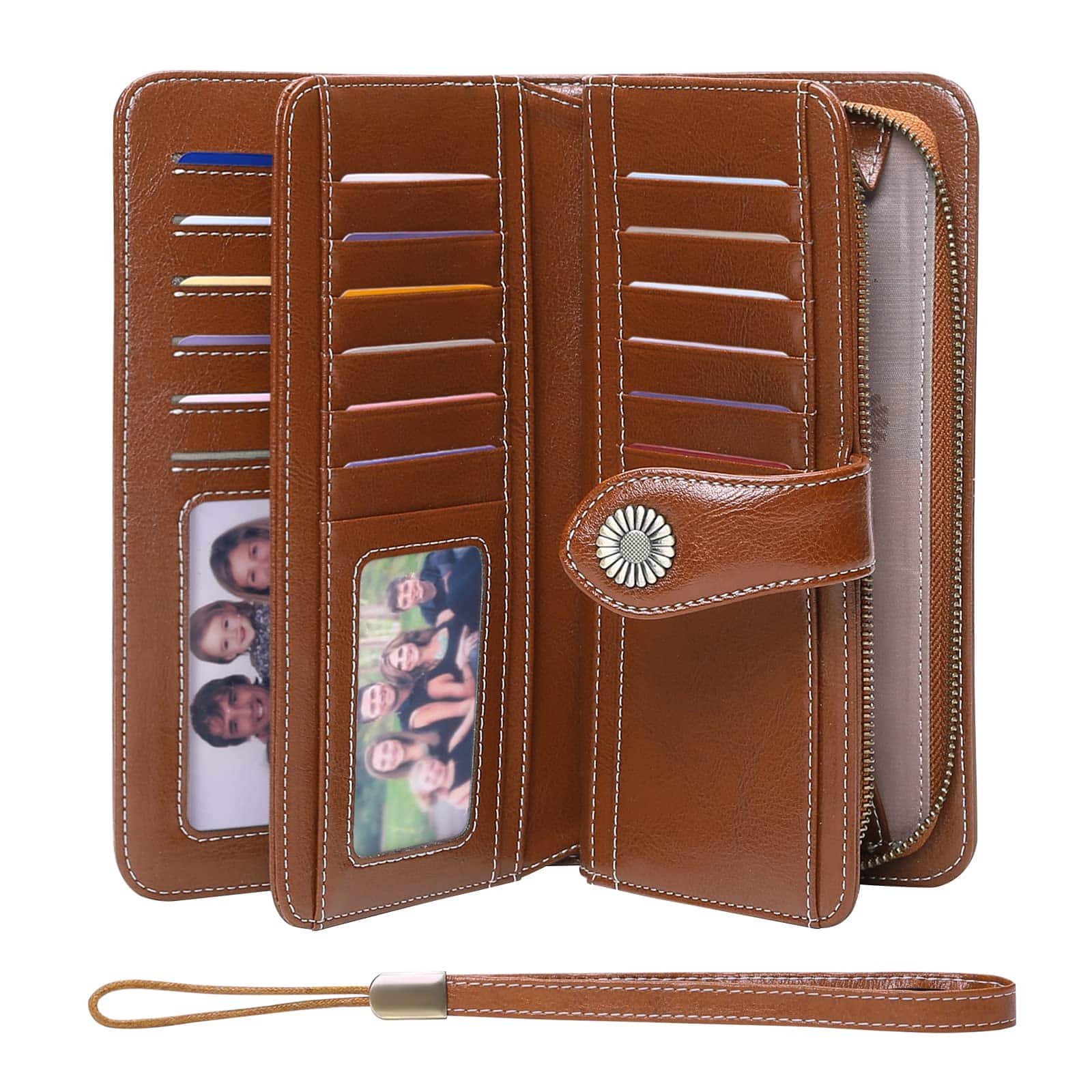 Jadie Link - Women Leather Wallet Large Capacity Bifold Rfid Blocking Card Holder Zipper Pocket RFID Wallet Women- leverage top RFID - AG-Brown