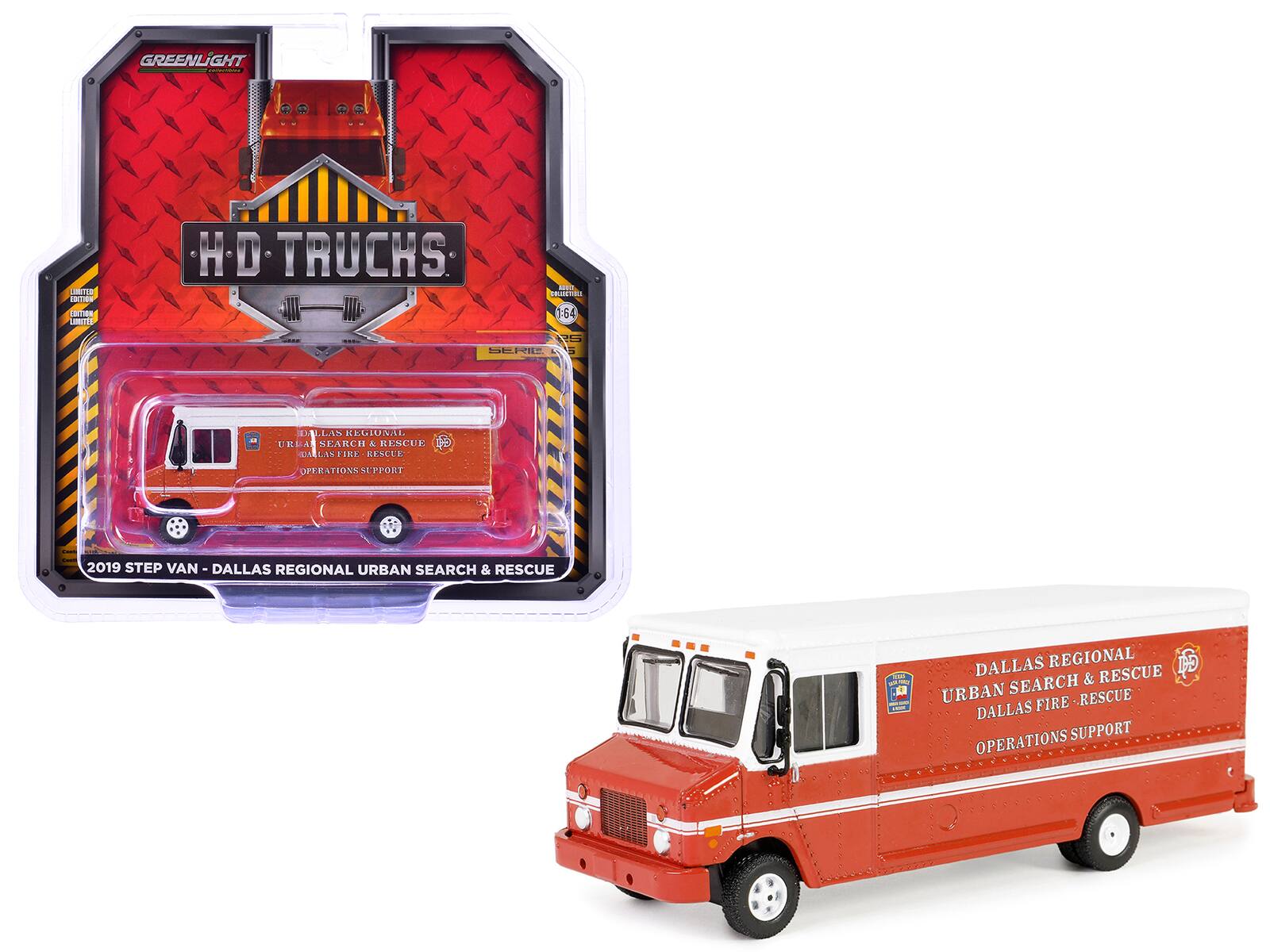Greenlight - 2019 Step Van "Dallas Regional Urban Search & Rescue - Dallas Fire Dept TX" Red w/ White Top H.D. Trucks 1/64 - Red With White