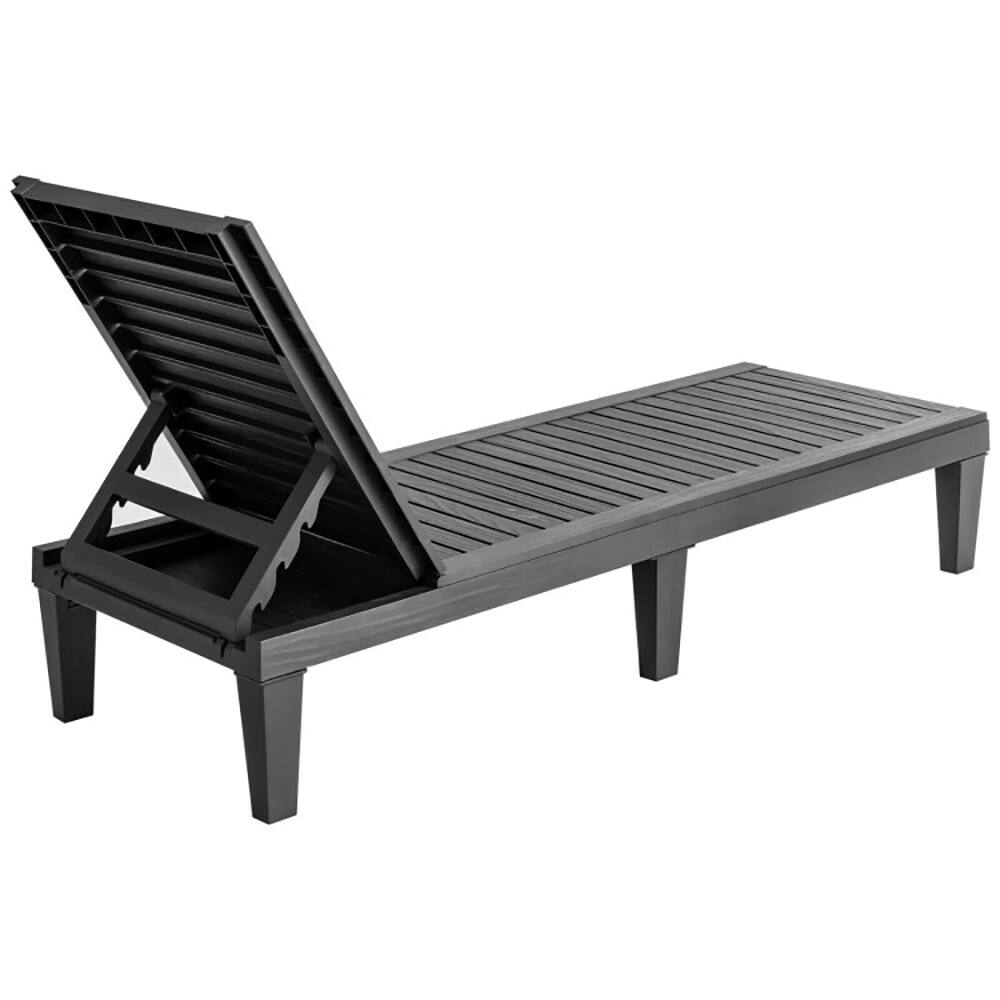 Angle. Pefilos - Patio Lounge Chair, Outdoor Recliner Chair with 5-Position Adjustable Backrest-Black Cushion - Black.