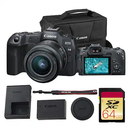 Se Canon DE-22 O Canon EOS RF24-50mm LENS F4.5-6.3 CANON IS STM 5 R8 - A . + b $58mm Canon EOS R8 Ca CHARDI T2 Canon BATTERY PACK LP-E17 7.2V 1040mAh Li-ion Hont Canon : S XC 64G GB
