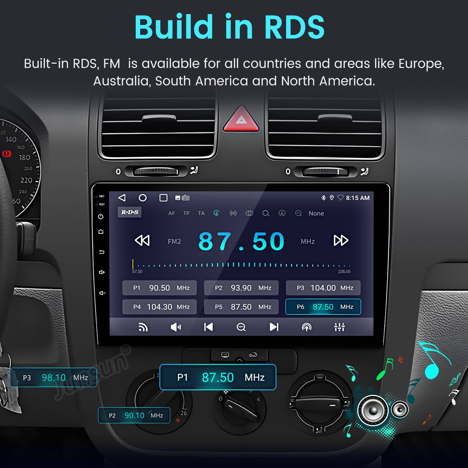Build in RDS

Built-in RDS, FM is available for all countries and areas like Europe, Australia, South America and North America.