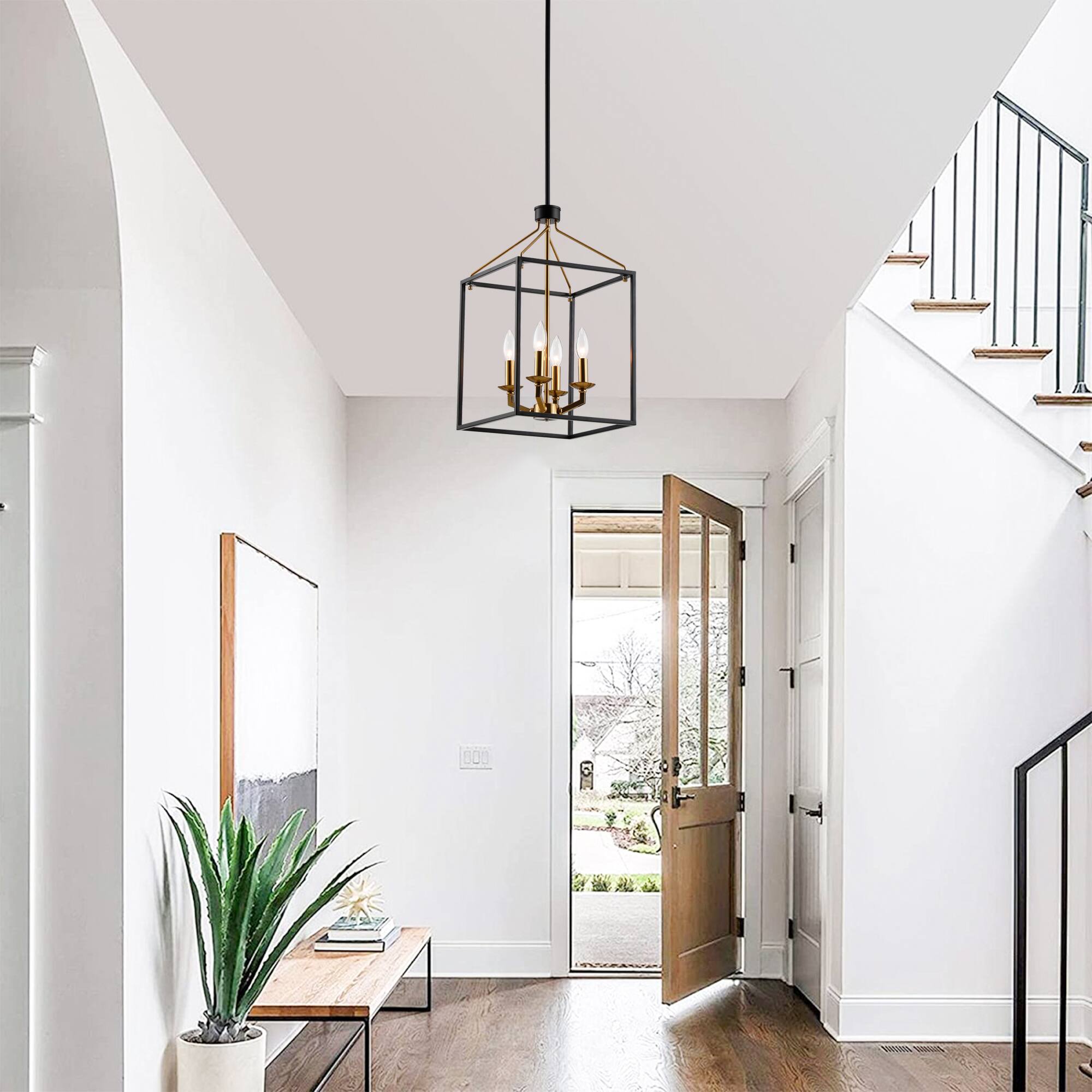Back. Parrot Uncle - Modern Black 4-Light Open-Frame Chandelier - Black.