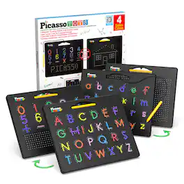 PicassoTiles - PICASSO-TILES 2PK 4-in-1 Magnetic Drawing Board, STEM Toys for Kids 3+