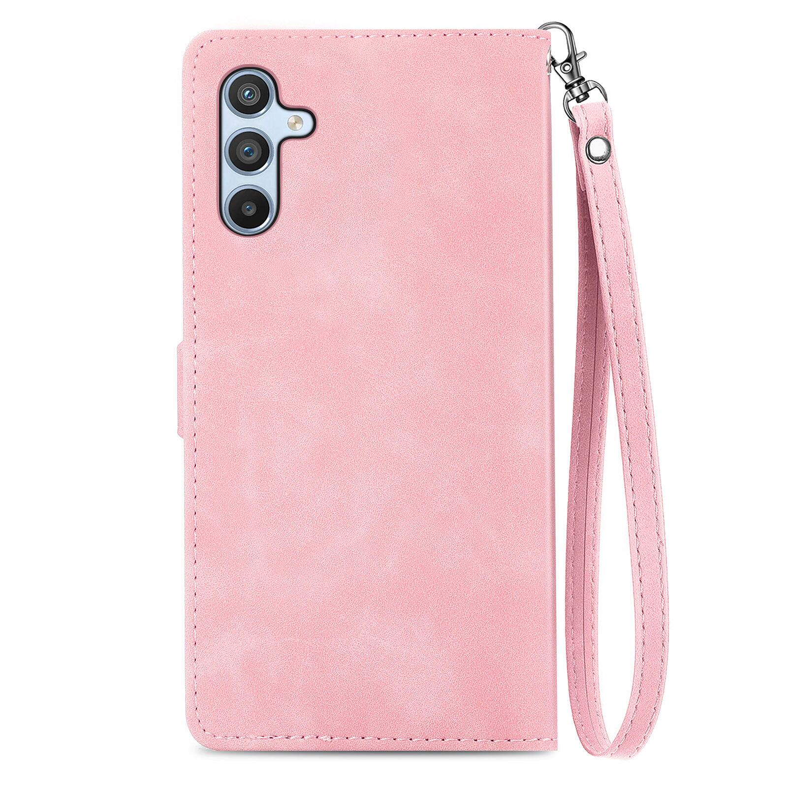 Back. Dteck - Dteck Magnetic Zipper Wallet Case for Samsung Galaxy A16 5G, Shockproof PU Leather Folio Card Wrist Strap Cover - Pink.