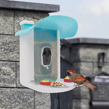 Front. Luckbyte - 2.5L Solar Smart Bird Feeder with 1080P Camera, Outdoor House for Garden & Yard - Blue.
