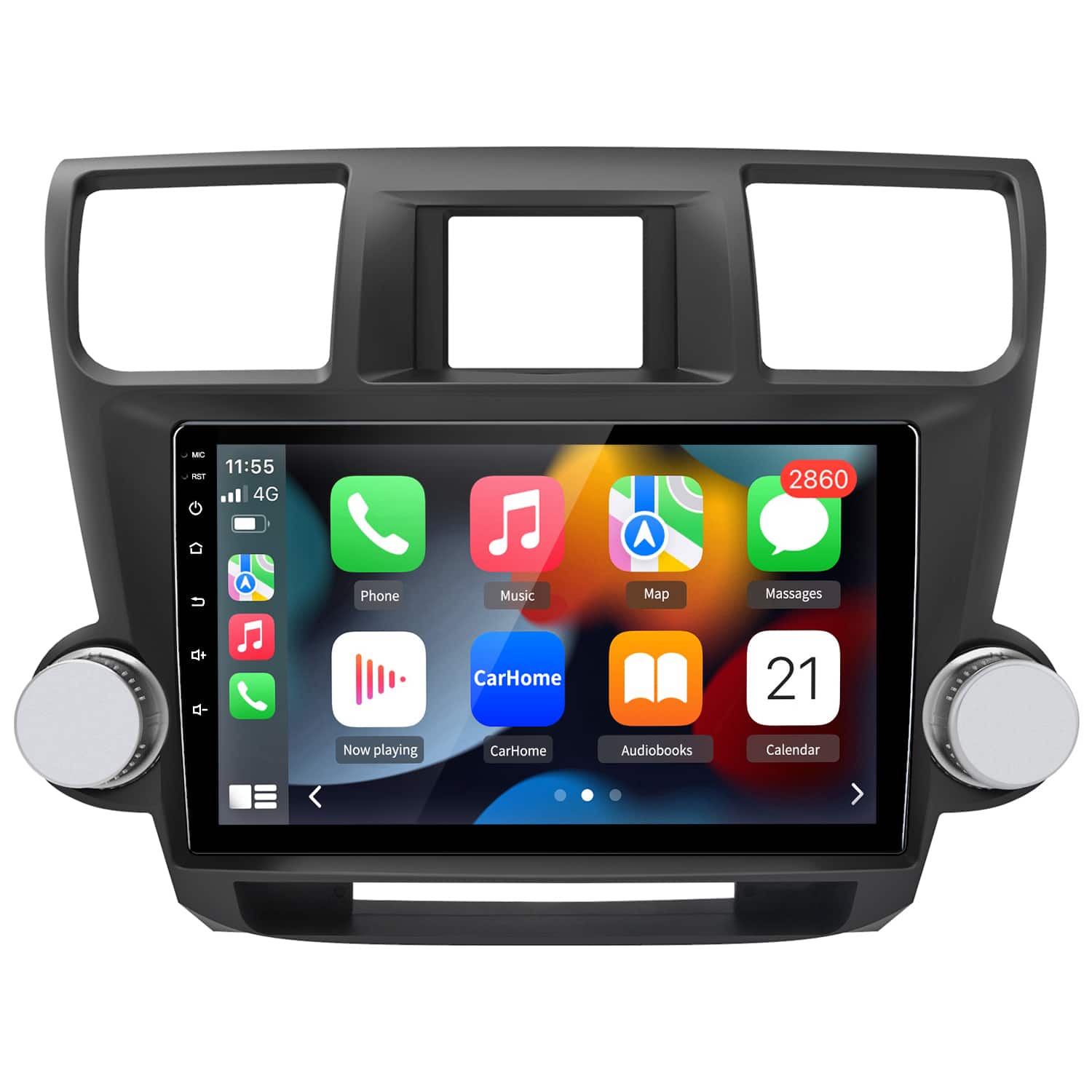 Junsun - For Toyota Highlander 2009-2013 10" 8 Core 4+64GB carplay Android 15 Car Stereo Radio GPS Navi WIFI RDS DSP SWC BT FM - Black