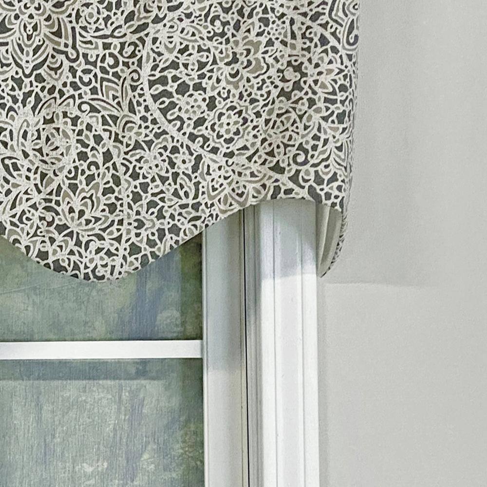 Left. RLF Home - RLF Home Stella Paisley Regal Valance Pewter Gray. 3" Rod Pocket 50" x 17" - Pewter gray.