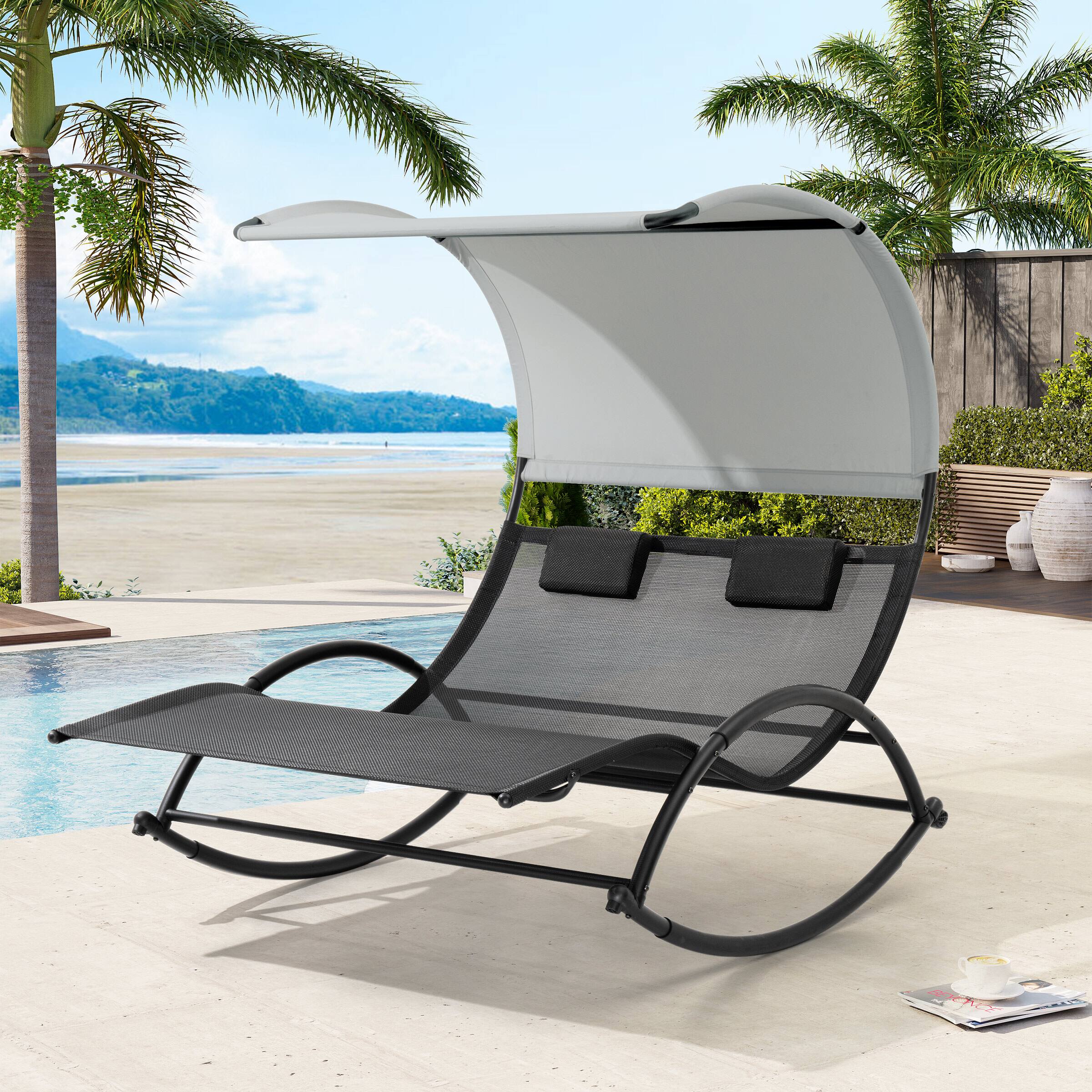 Angle. Crestlive Products - Crestlive Products Outdoor Double Sun Bed Chaise Lounge Chair Rocking Bed with Sun Shade & Wheels - Gray.