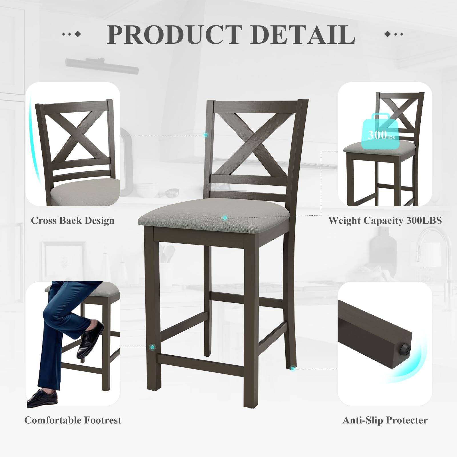 PRODUCT DETAIL

- Cross Back Design
- Weight Capacity 300LBS
- Comfortable Footrest
- Anti-Slip Protector