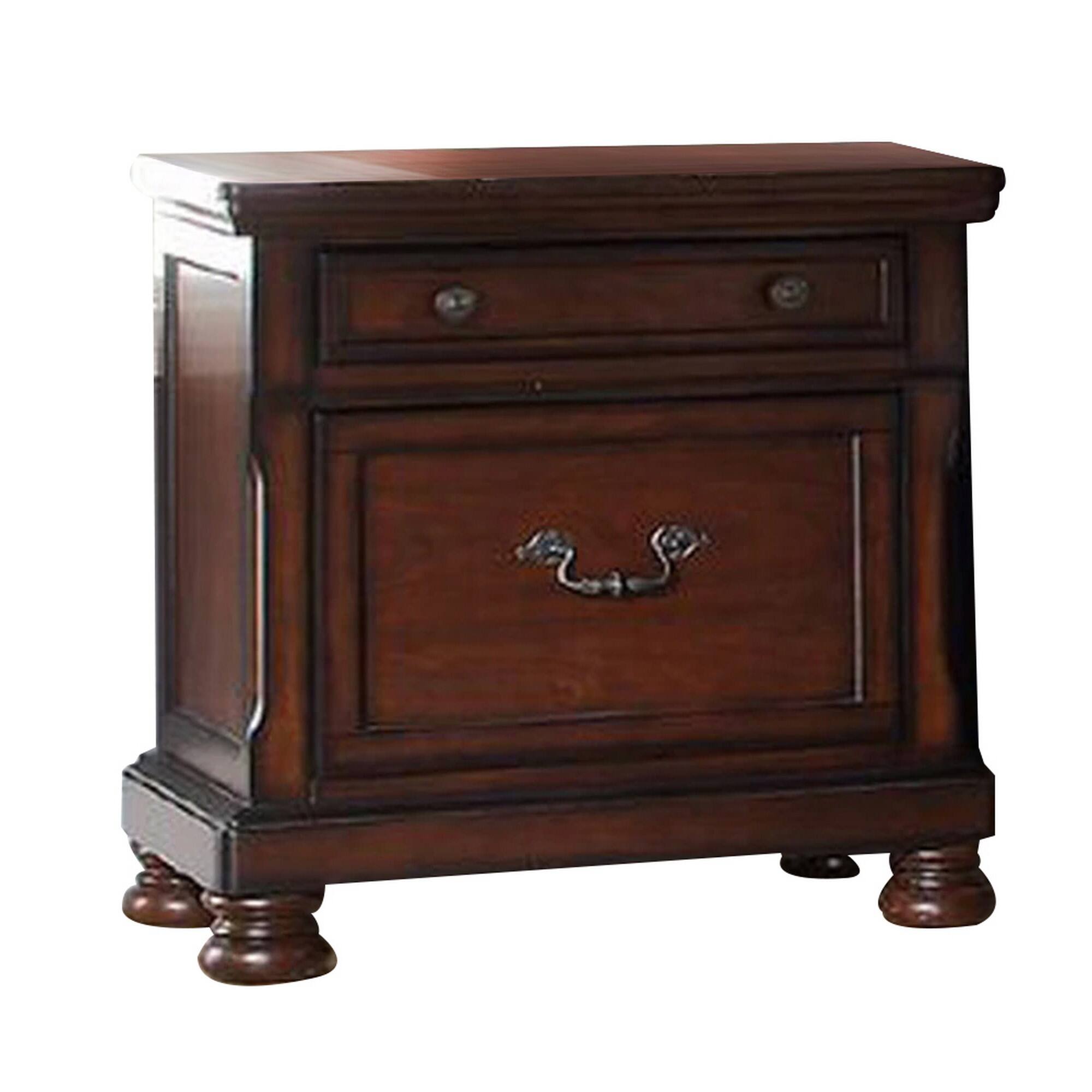 Front. Manhattan Lane - Two Drawers Wooden Nightstand with Bun Feet - Brown.