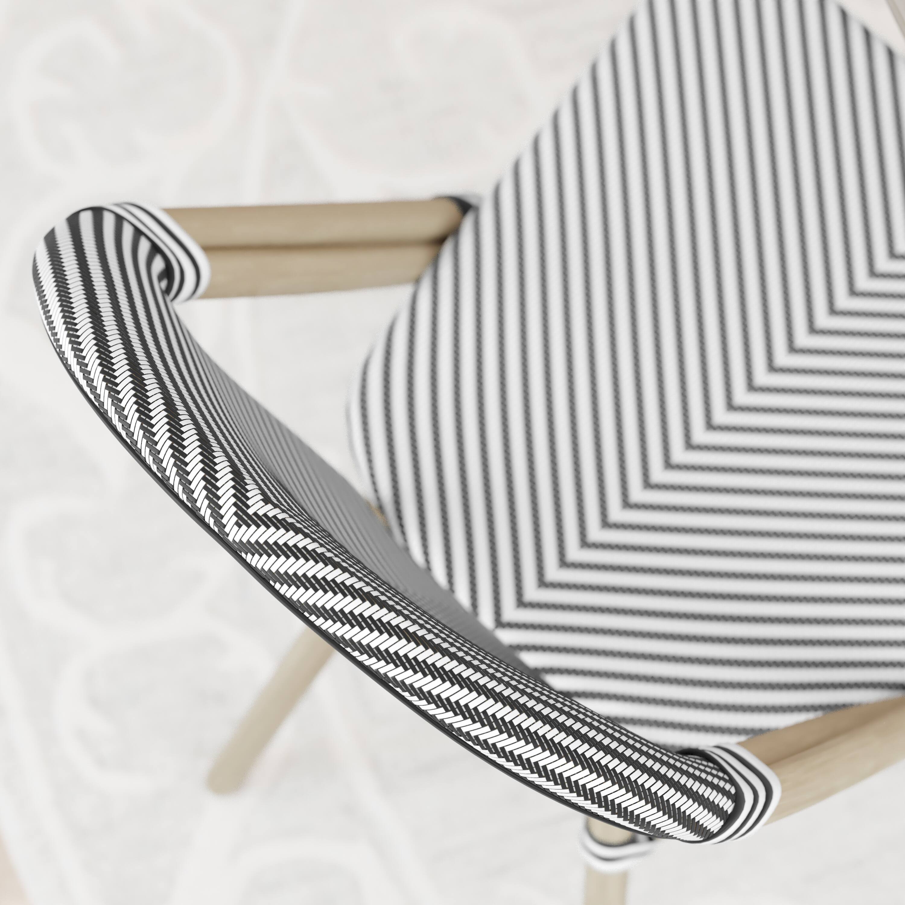 Alt View 5. Emma + Oliver - Massalia Indoor/Outdoor Stacking Bistro Style Chairs with Textilene Seat and Aluminum Frame - Black & White/Light Natural Frame.