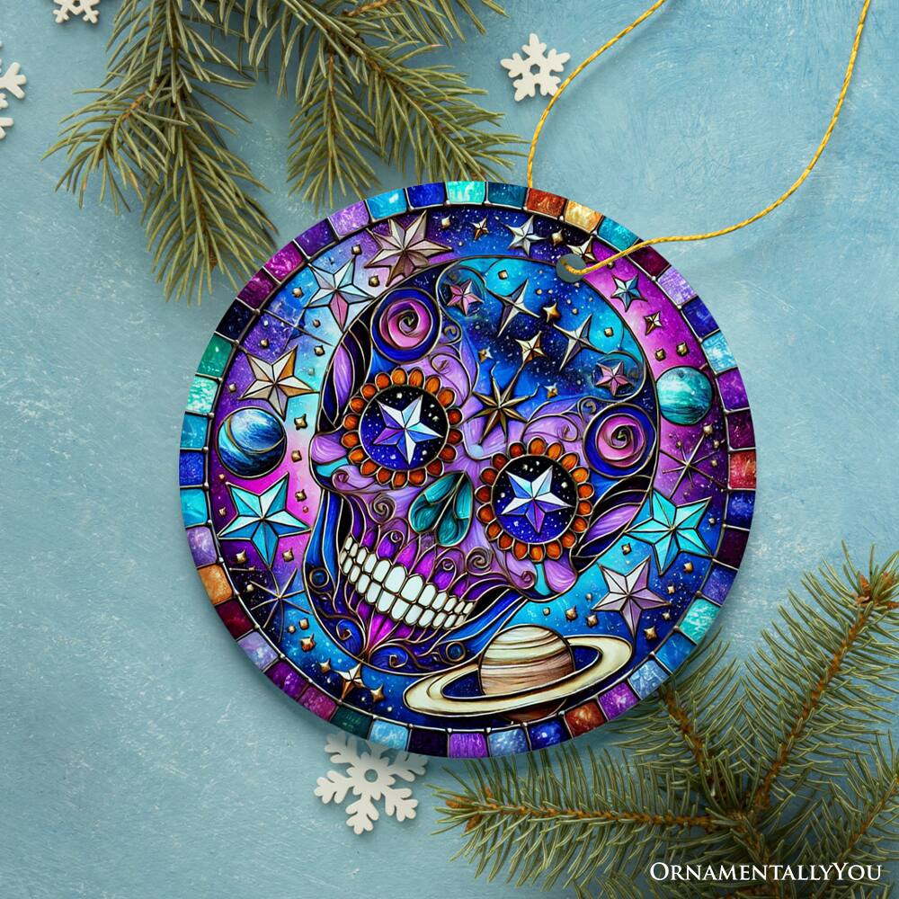 Back. OrnamentallyYou - Cosmic Celestial Sugar Skull Ornament Stellar Christmas Gift and Decor - Multi-colored.