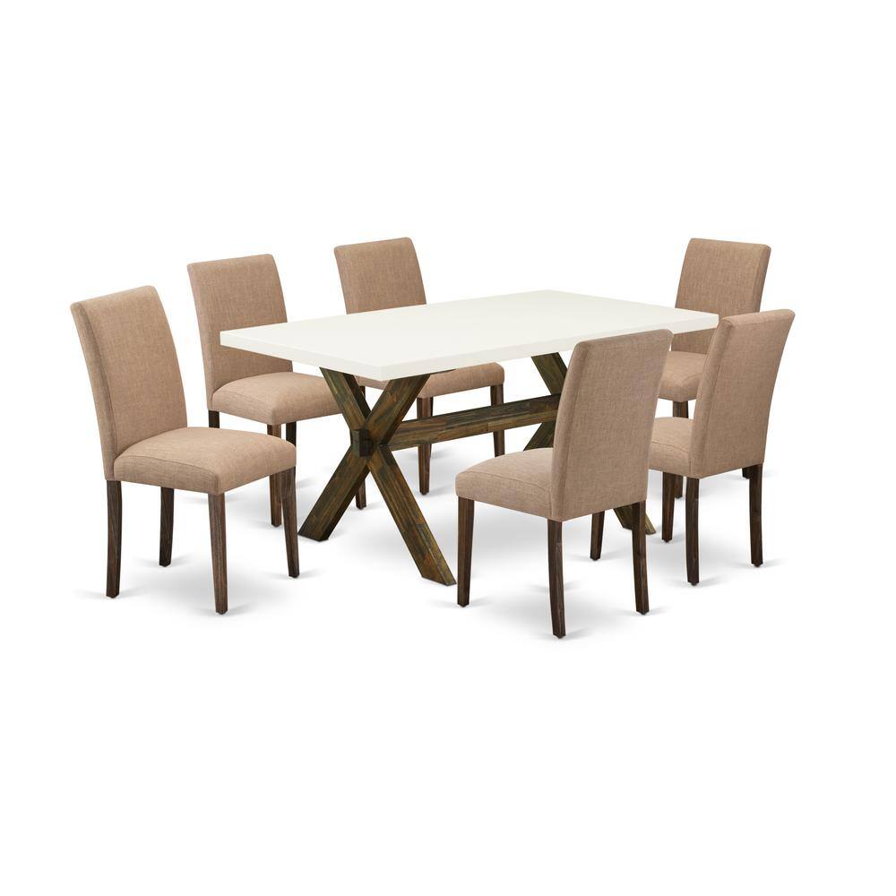 Left. East West Furniture - East West Furniture 7-Pc Table and Chairs Dining Set Includes 6 Mid Century Chairs with Upholstered Seat and High Back - Multi-Color.
