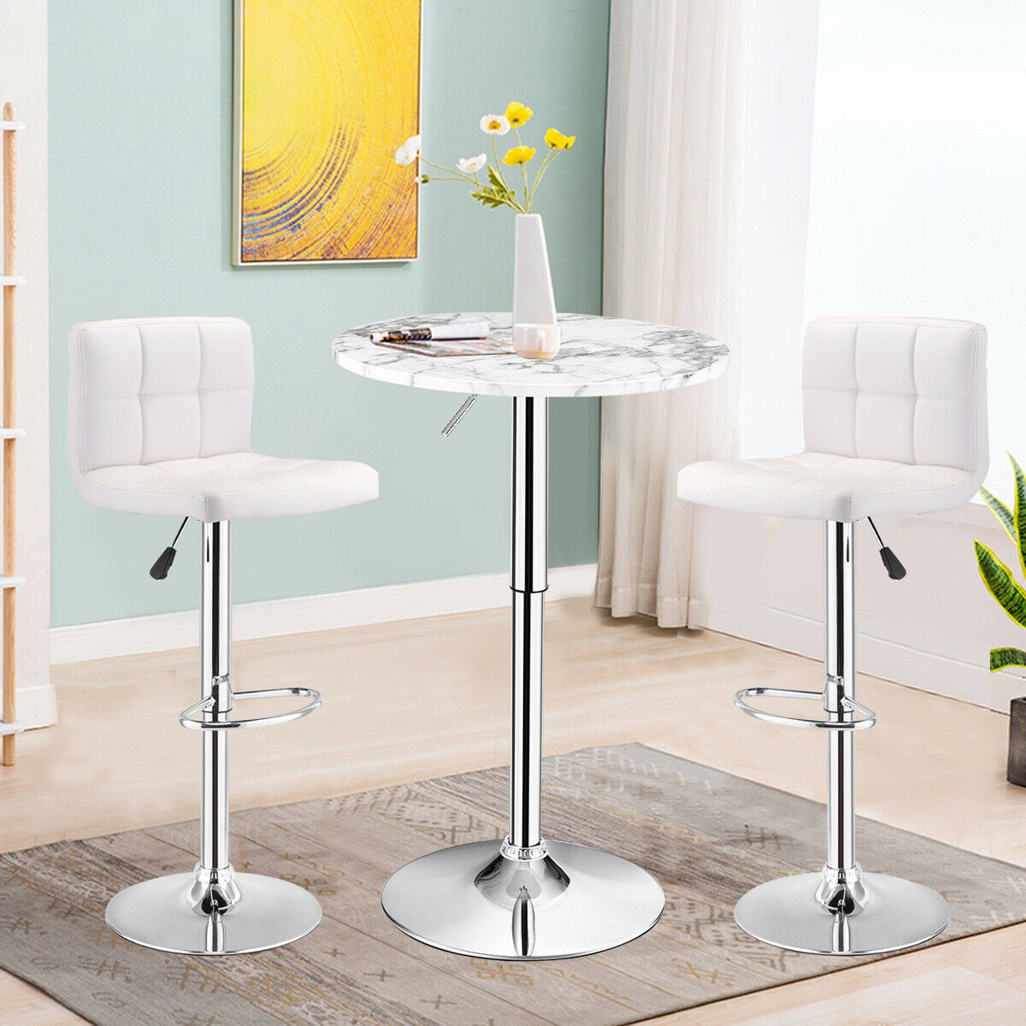 Alt View 2. Gymax - Gymax Round Pub Table Height Adjustable Bistro Bar Table 360-degree Swivel w/Faux Marble Top - White.
