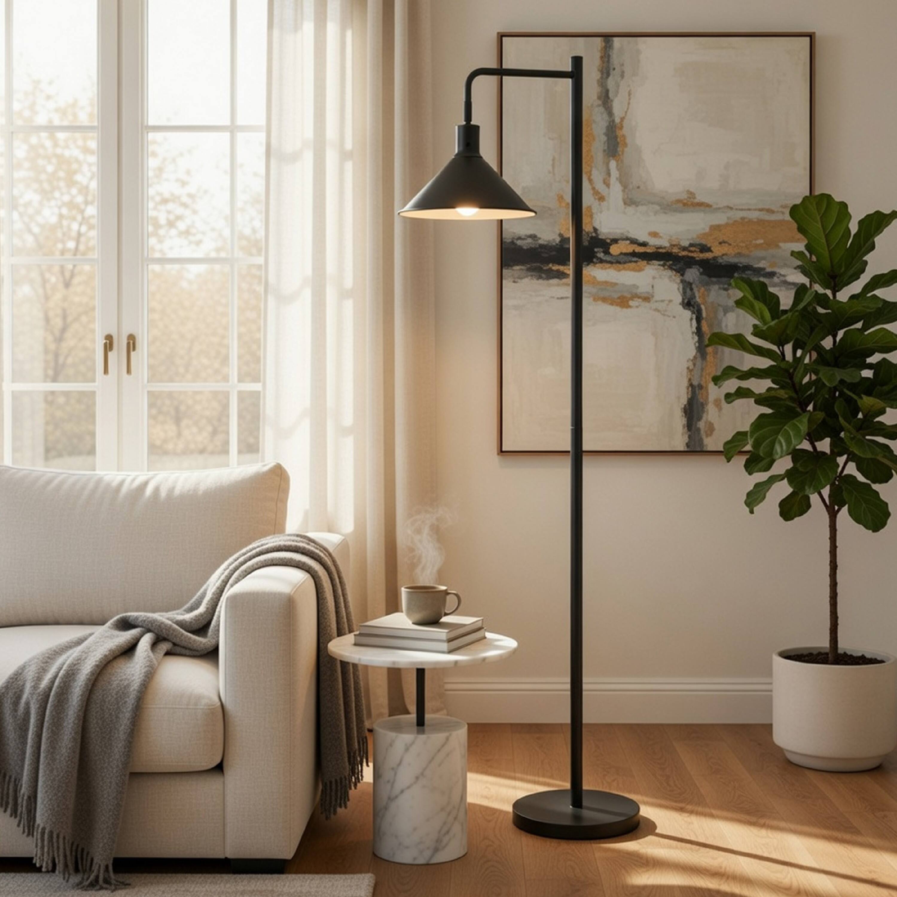 Alt View 5. Manhattan Lane - Floor Lamp, Adjustable Head with Hanging Cone Shade, Metal.