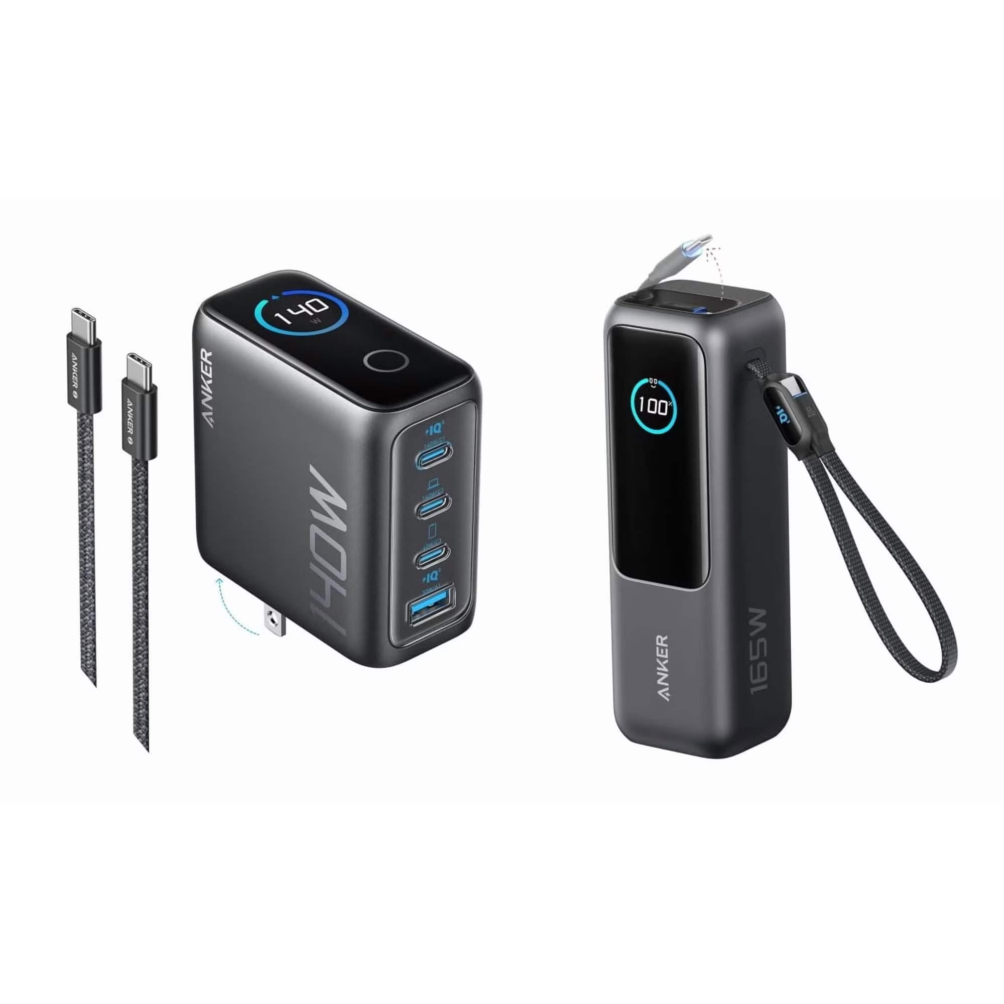 Anker - 140W Max USB-C MacBook Charger (4-Port) + 25,000mAh Power Bank (4-Port) with Built-In and Retractable Cables