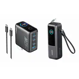 Anker - 140W Max USB-C MacBook Charger (4-Port) + 25,000mAh Power Bank (4-Port) with Built-In and Retractable Cables