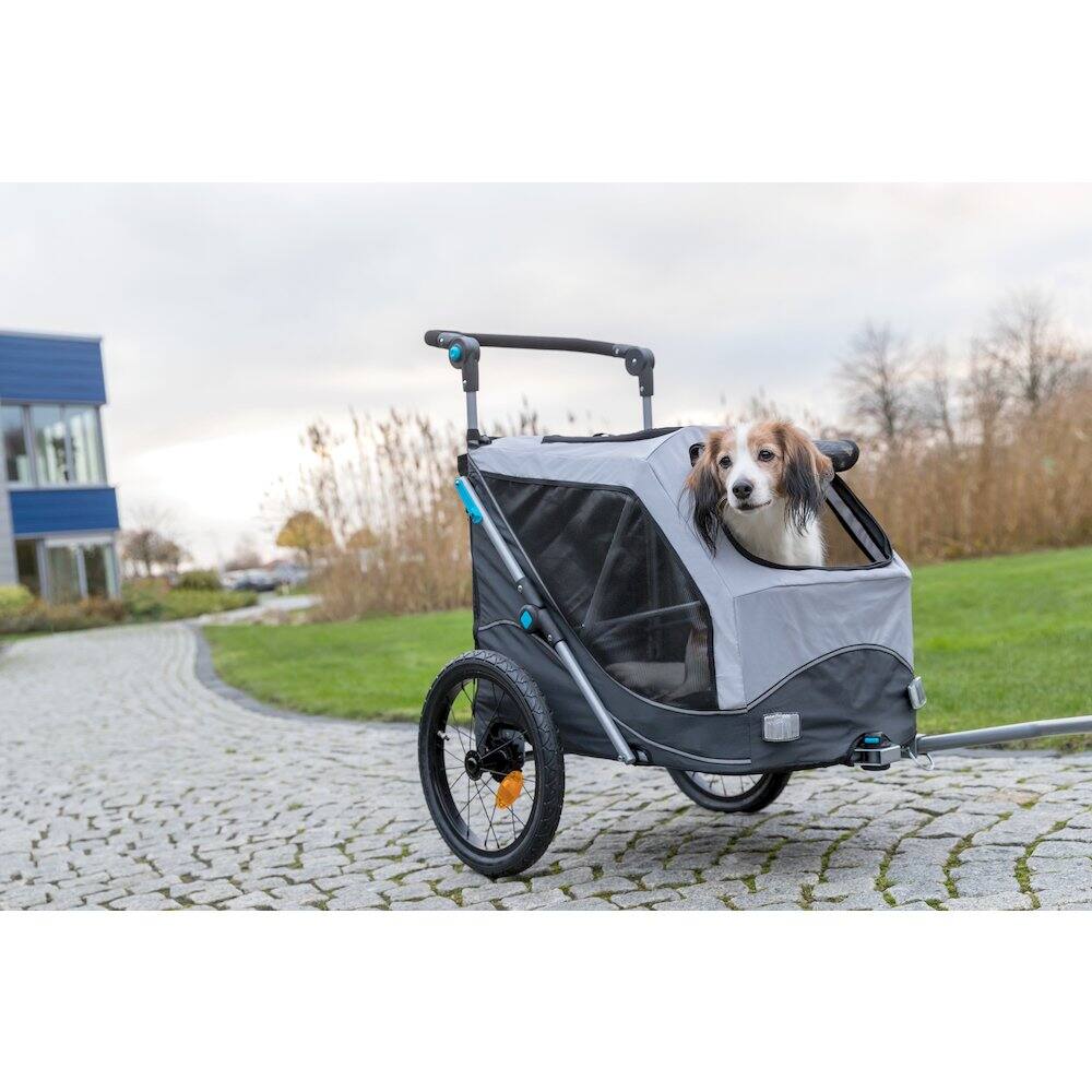 Back. TRIXIE - Quick-Fold Dog Bike Trailer, Carrier for Small Dogs up to 48 lbs, Gray - Silver/Black.