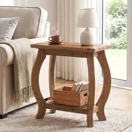 Tribesigns - Solid Wood End Table Set of 2, 3-Drawer Narrow Side Table - Brown