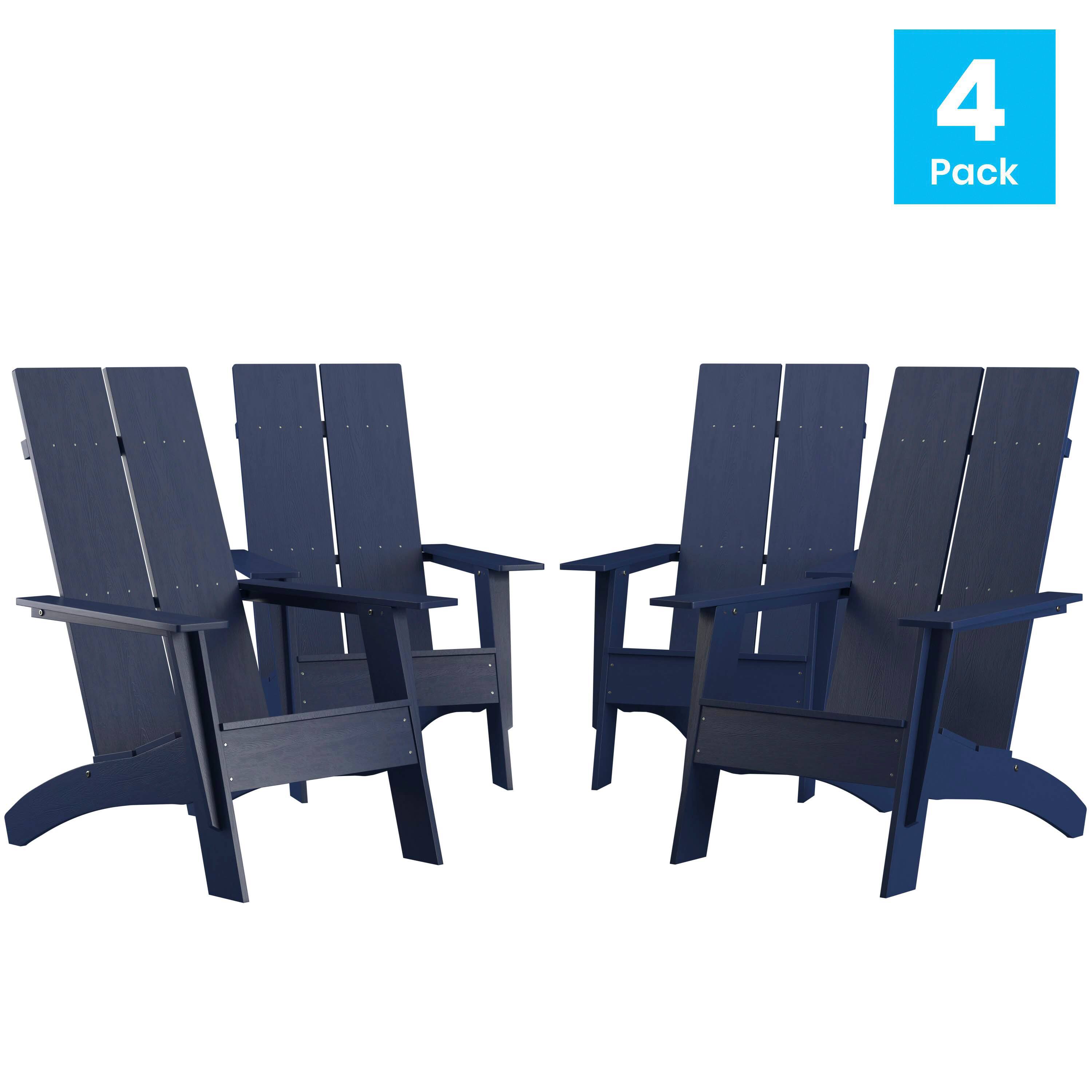 Alt View 1. Emma + Oliver - Set of 4 Modern Dual Slat Back Indoor/Outdoor Adirondack Style Chairs - Navy.