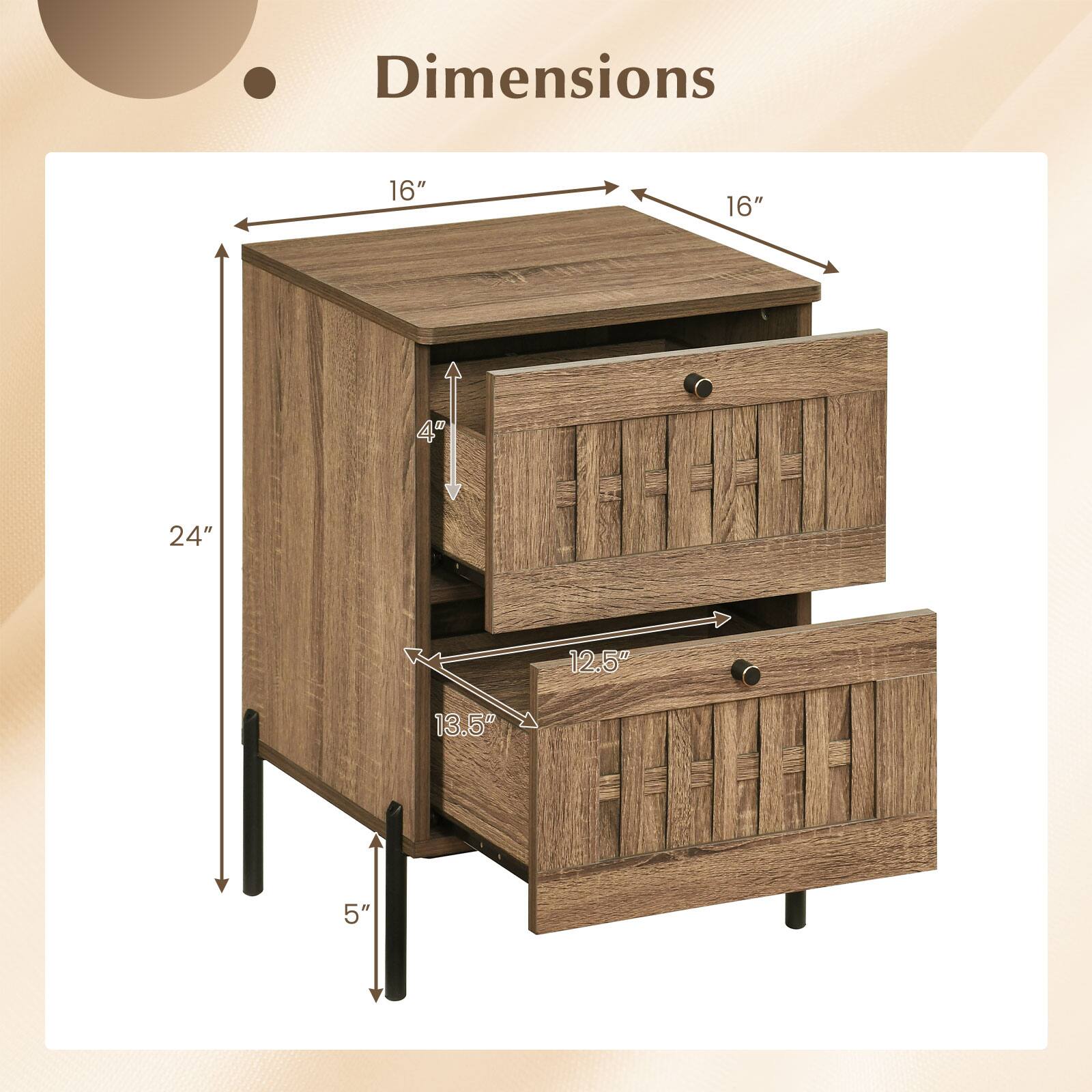 Dimensions: 16" x 16" x 4" x 24" x 12.5" x 13.5" x 5"