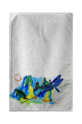 Betsy Drake - Yellow Bells and Dragonfly Kitchen Towel - Multicolored