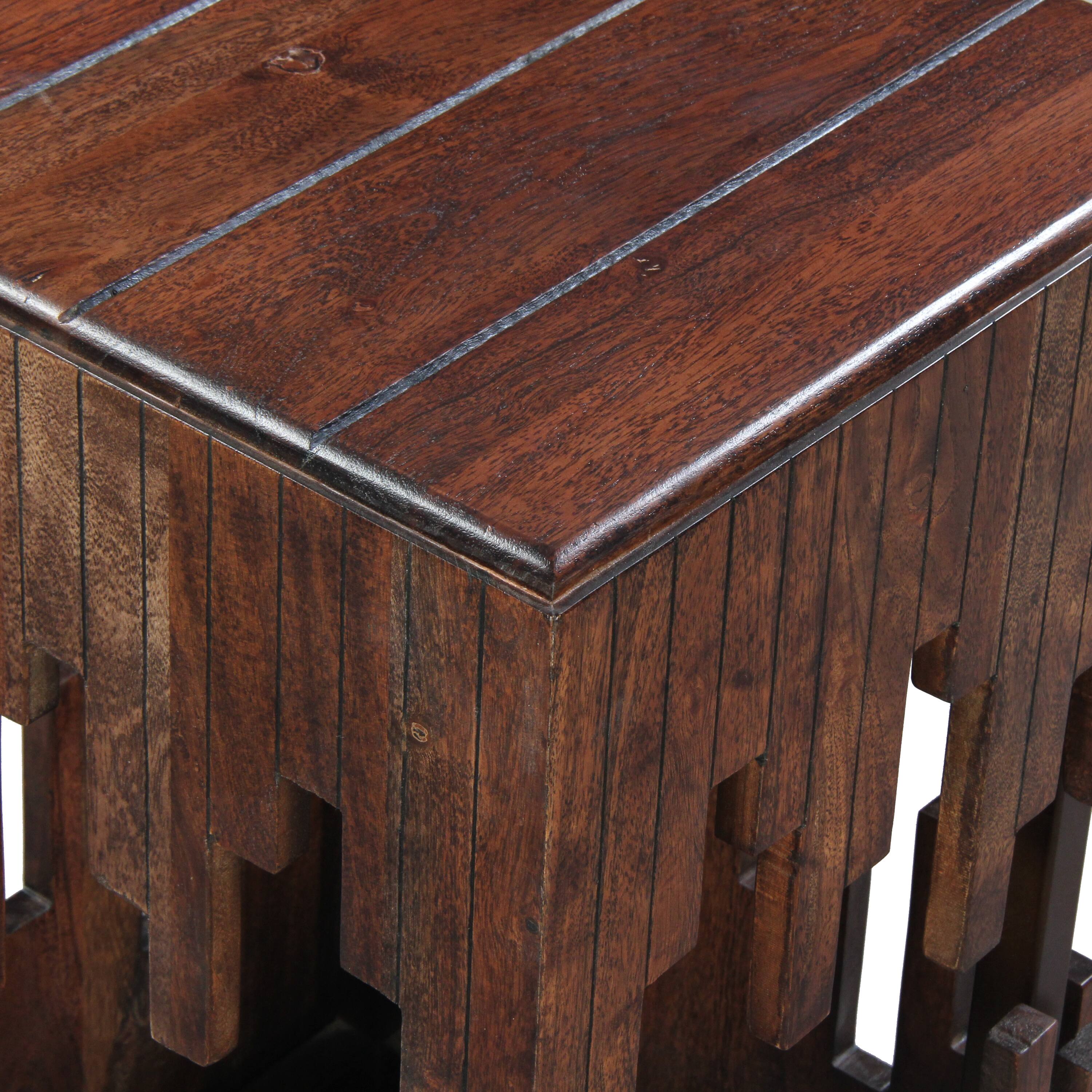 Alt View 4. Manhattan Lane - 24 Inch Accent Side End Table, Brown Acacia Wood, Slatted Square Top, Handcrafted Abstract Silhouette - Brown.