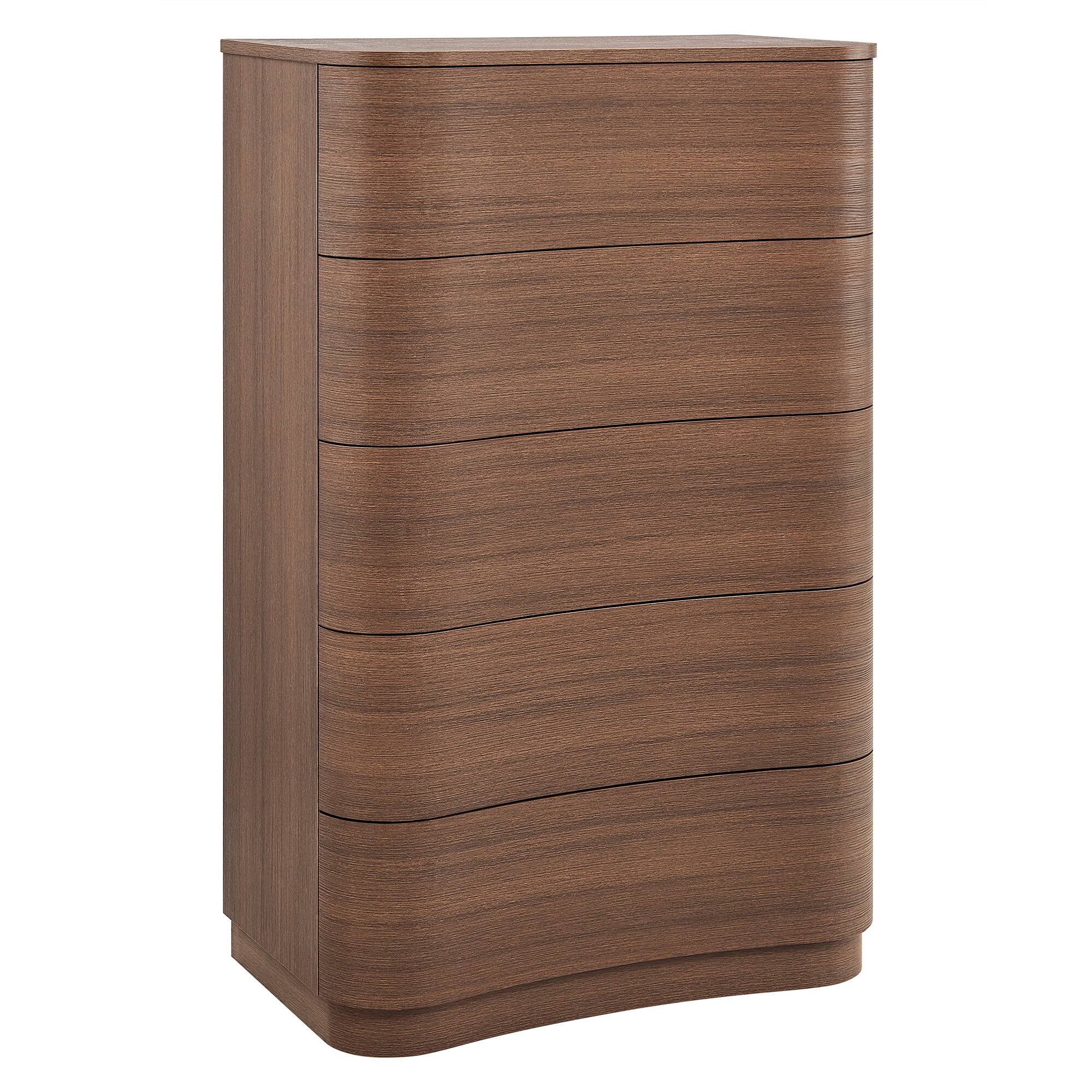 Angle. Modway - Mirae 5-Drawer Curved Dresser Chest of Drawers by Modway - Brushed Brown Oak.
