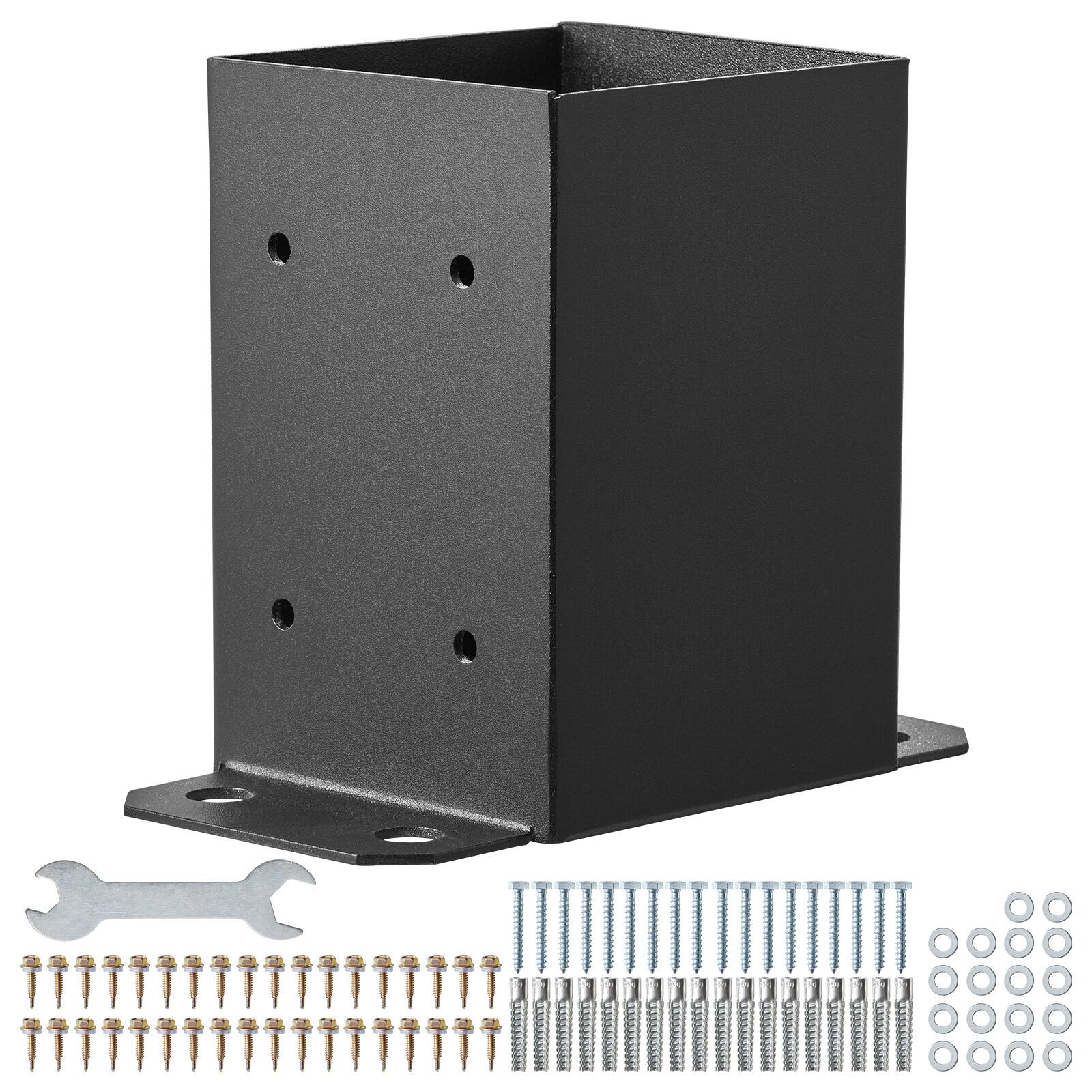 Alt View 5. VEVOR - 4x4 Post Base 4 Pcs, Inner Size 3.6"x3.6" Post Base Brackets, Heavy Duty Powder-Coated Post Anchor Matte Black Wood Post - Black.
