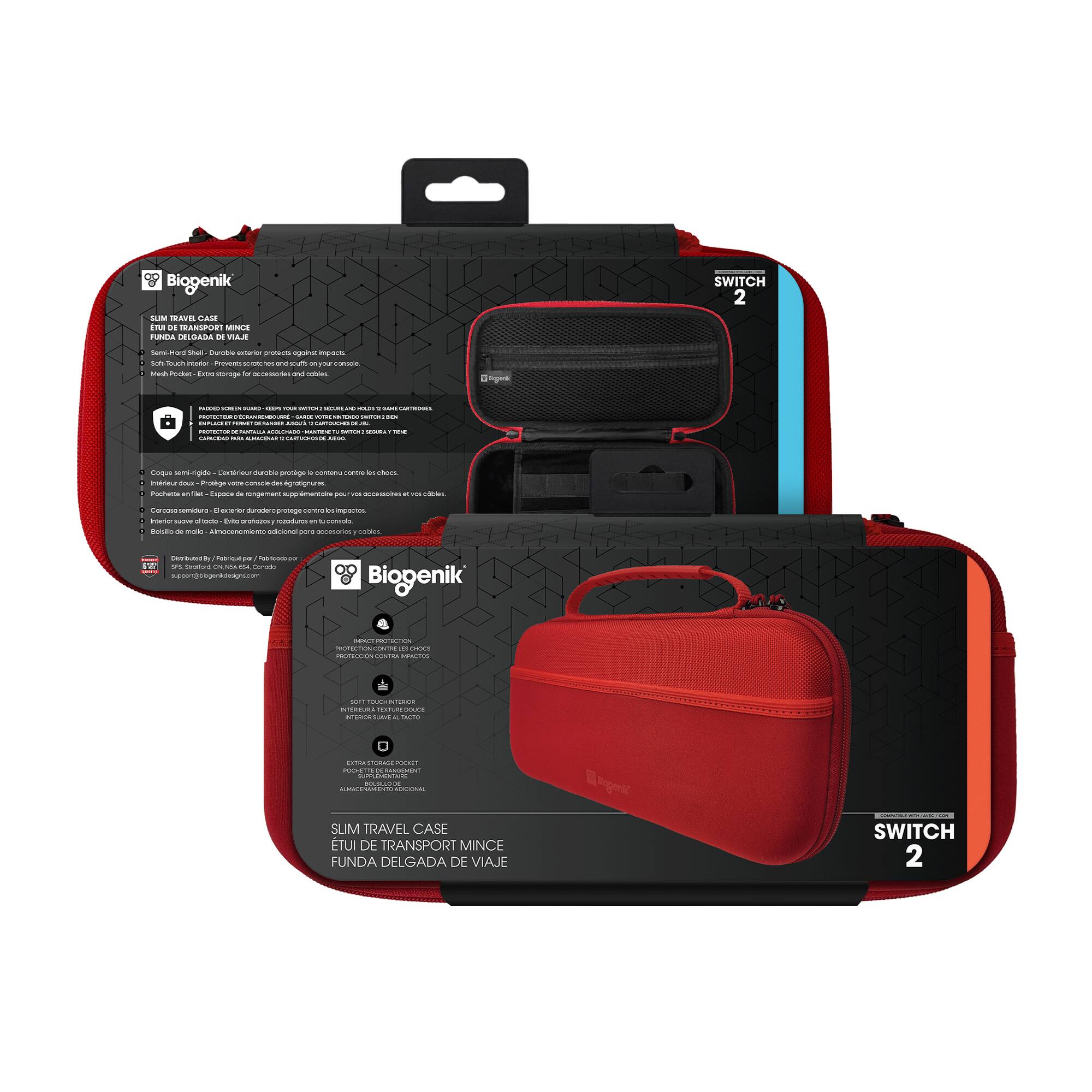 Biogenik Slim Travel Case for Nintendo Switch 2  
Etui de Transport Mince Funda Delgada de Viaje  

- Soft Shell: Durable exterior fabric resistant to impacts  
- Hard Shell: Protective shell for your console  
- Soft Touch: Privacy screen cover for your console  
- Extra Storage Pocket: For accessories and cables  

- Coussin rembourré: Durable interior fabric to protect against shocks  
- Malleur doux: Soft shell to protect your console  
- Coussin doux: Privacy screen cover for your console  
- Poche de rangement: For accessories and cables  

- Distribuido por / Distribuido por / Distribuido por / Distribuido por / Distribuido por / Distribuido por / Distribuido por / Distribuido por / Distribuido por / Distribuido por / Distribuido por / Distribuido por / Distribuido por / Distribuido por / Distribuido por / Distribuido por / Distribuido por / Distribuido por / Distribuido por / Distribuido por / Distribuido por / Distribuido por / Distribuido por / Distribuido por / Distribuido por / Distribuido por / Distribuido por / Distribuido por / Distribuido por / Distribuido por / Distribuido por / Distribuido por /