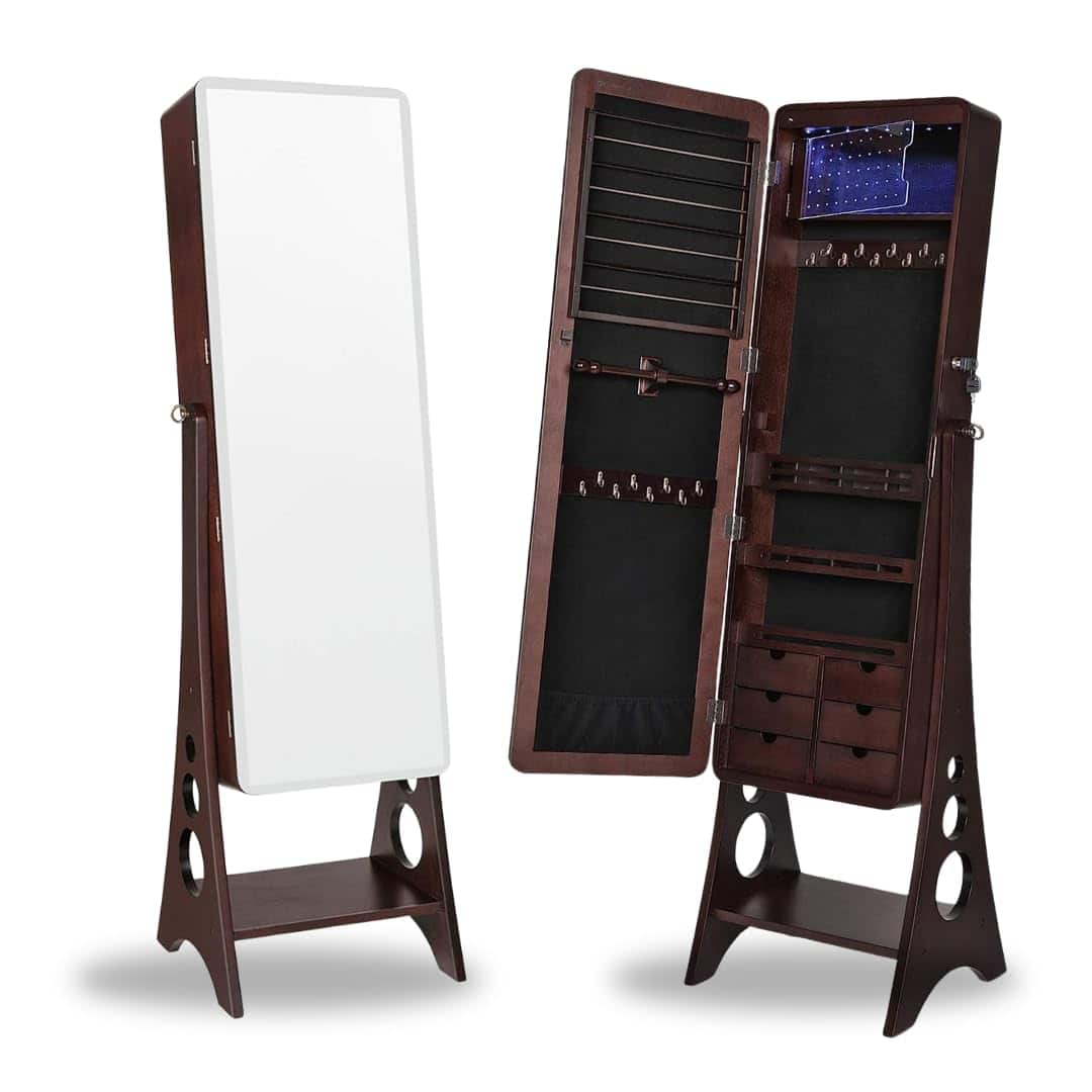 Cedar Assembly - Aria Standing Armoire Mirror - Led Lit Interior Lockable Ample Storage Beveled Full-length Space-saving Design - Default