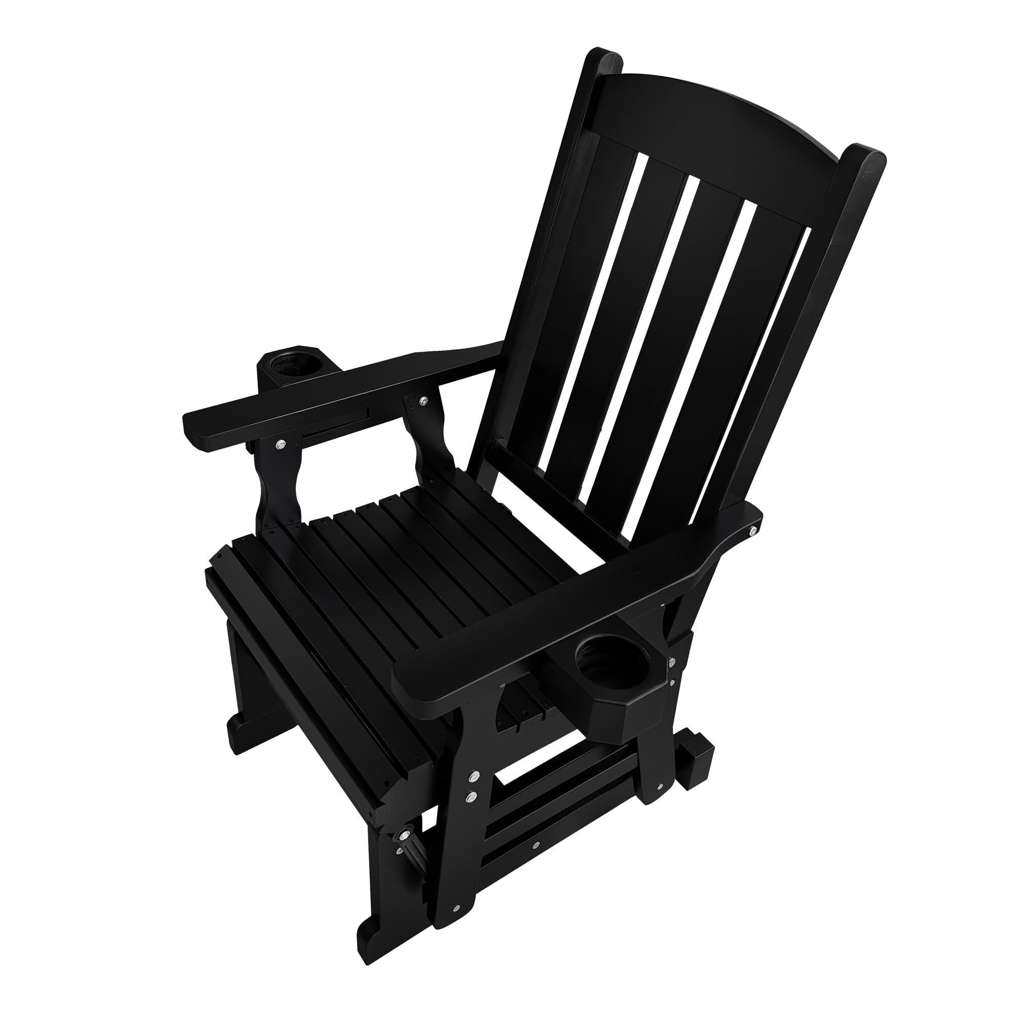 Angle. Fortune Candy - Wooden Patio Glider for One Person, with High Back and Deep Contoured Seat, Solid Fir Wood, Heavy Duty 600 LBS - Black.