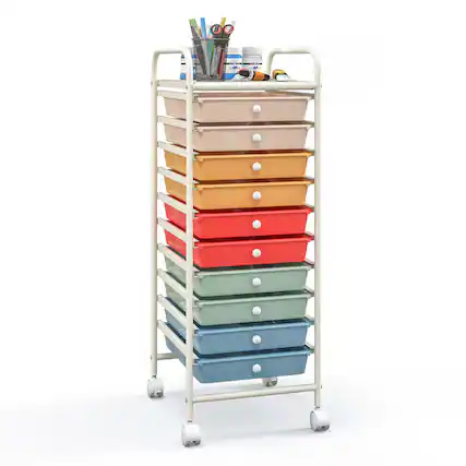 Front. Costway - 10 Drawer Rolling Storage Cart Scrapbook Paper Office School Organizer - Macaron.