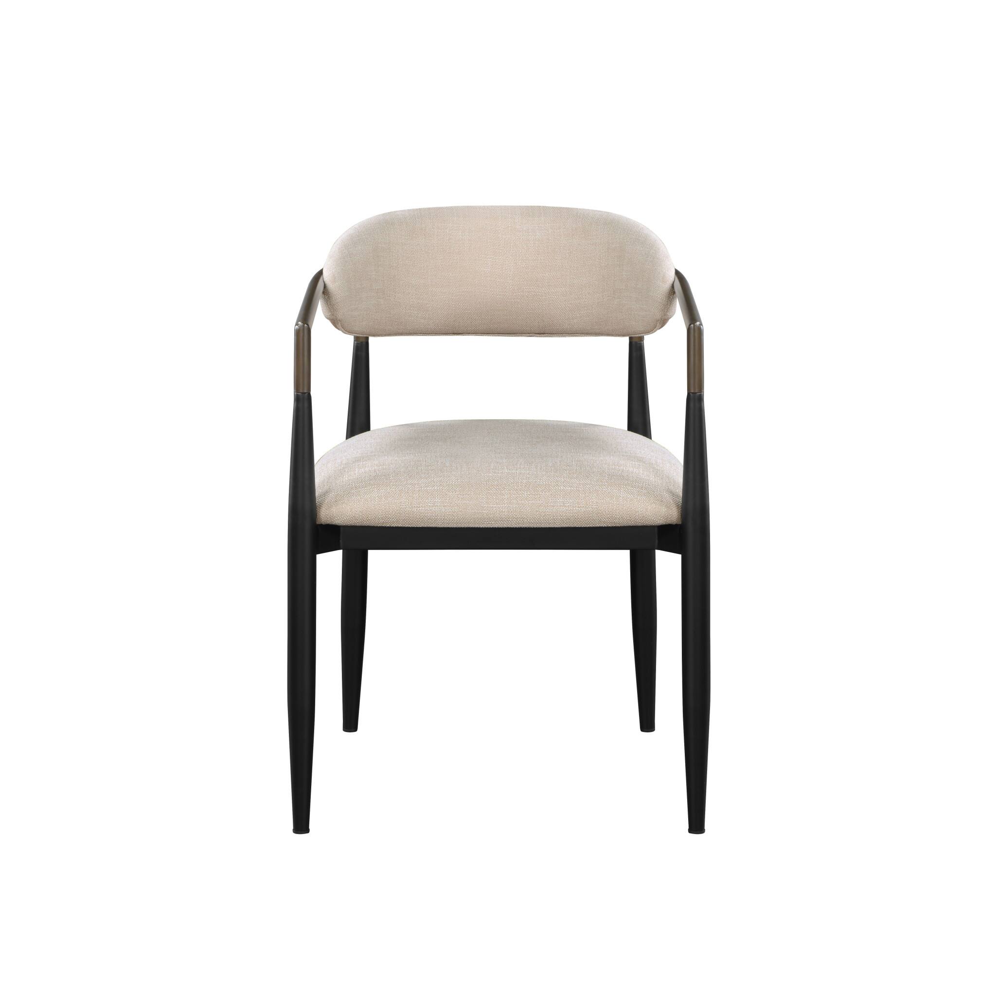 Left. Hivvago - Hivvago Set of Two Upholstered Fabric Open Back Dining Arm Chairs - Beige.