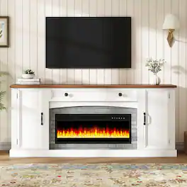 Whisen - 70-Inch Electric Fireplace TV Stand,Media Console with Mantel, Storage Drawer & Adjustable Shelves - White