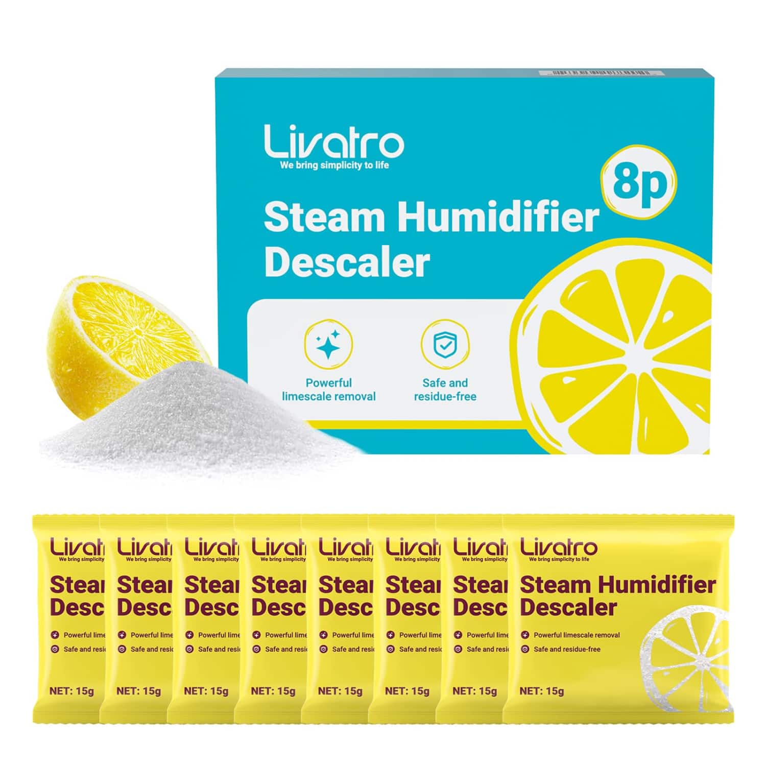 Livatro - Citric Acid Cleaning – 8 Individually Wrapped Descalers for Humidifiers, Kettles & Distillers | Powerful Anti‑Limescale