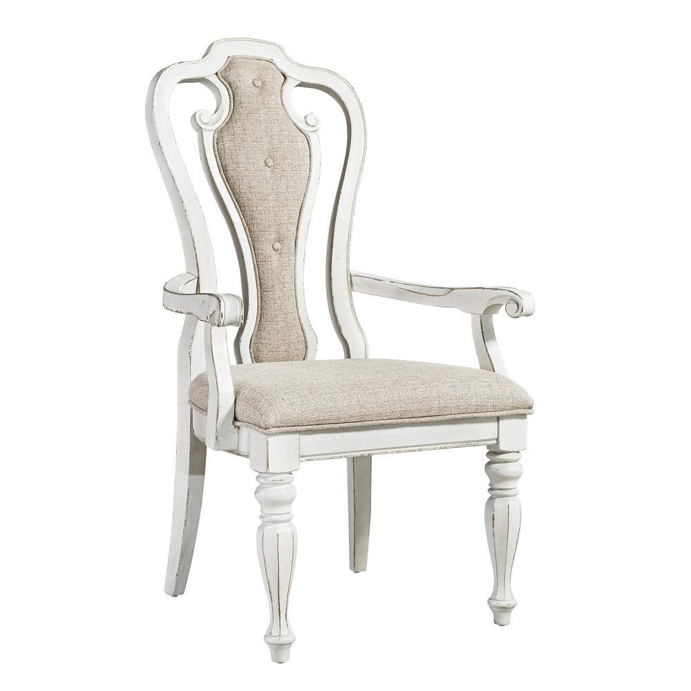 Left. Liberty Furniture Industries - Magnolia Manor Splat Back Upholstered Arm Chair (RTA) in Antique White - White.