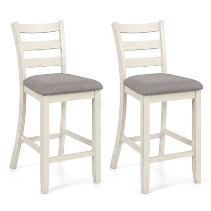 Front. Gymax - Gymax Bar Stools Set of 2 Upholstered Counter Height Barstools w/Padded Seat Footrest - Beige.