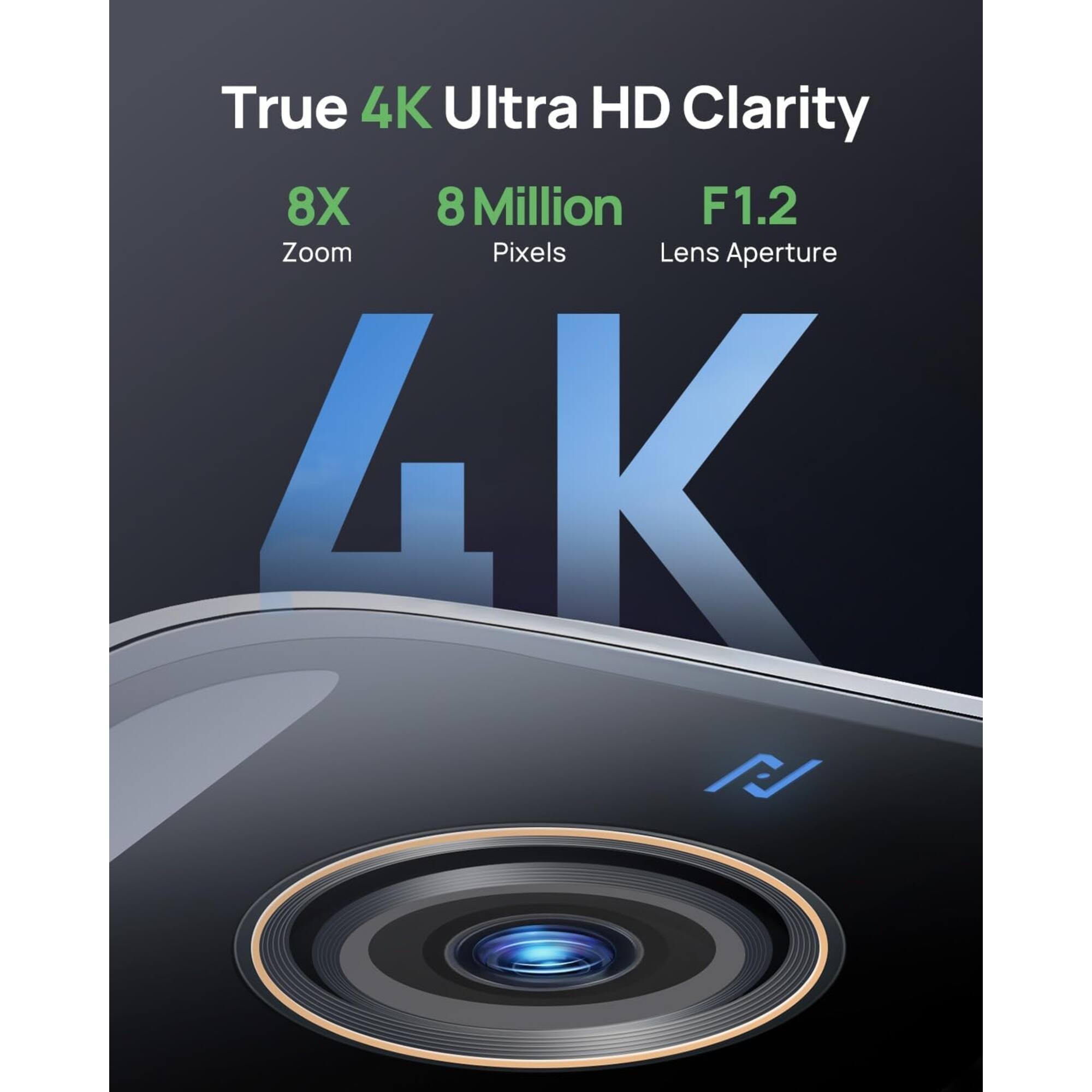 True 4K Ultra HD Clarity  
8X Zoom  
8 Million Pixels  
F1.2 Lens Aperture