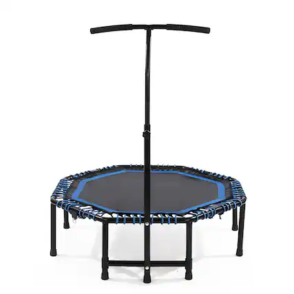 Front. Ecooso - 48" Foldable Fitness Trampoline w/ Adjustable Handlebar, Bungee Cords, Quiet, 450 lb Capacity, Home/Gym - Blue.
