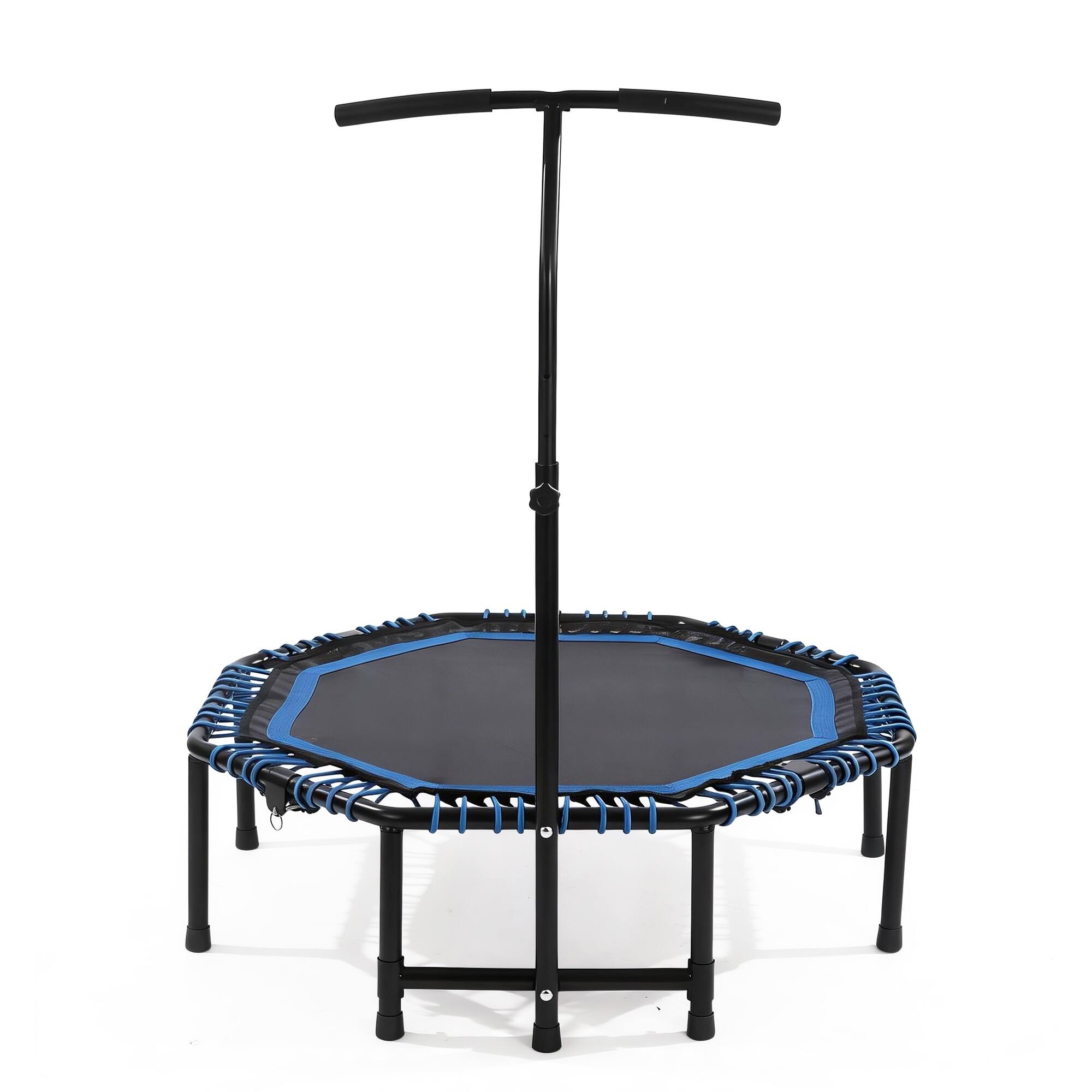 Front. Ecooso - 48" Foldable Fitness Trampoline w/ Adjustable Handlebar, Bungee Cords, Quiet, 450 lb Capacity, Home/Gym - Blue.