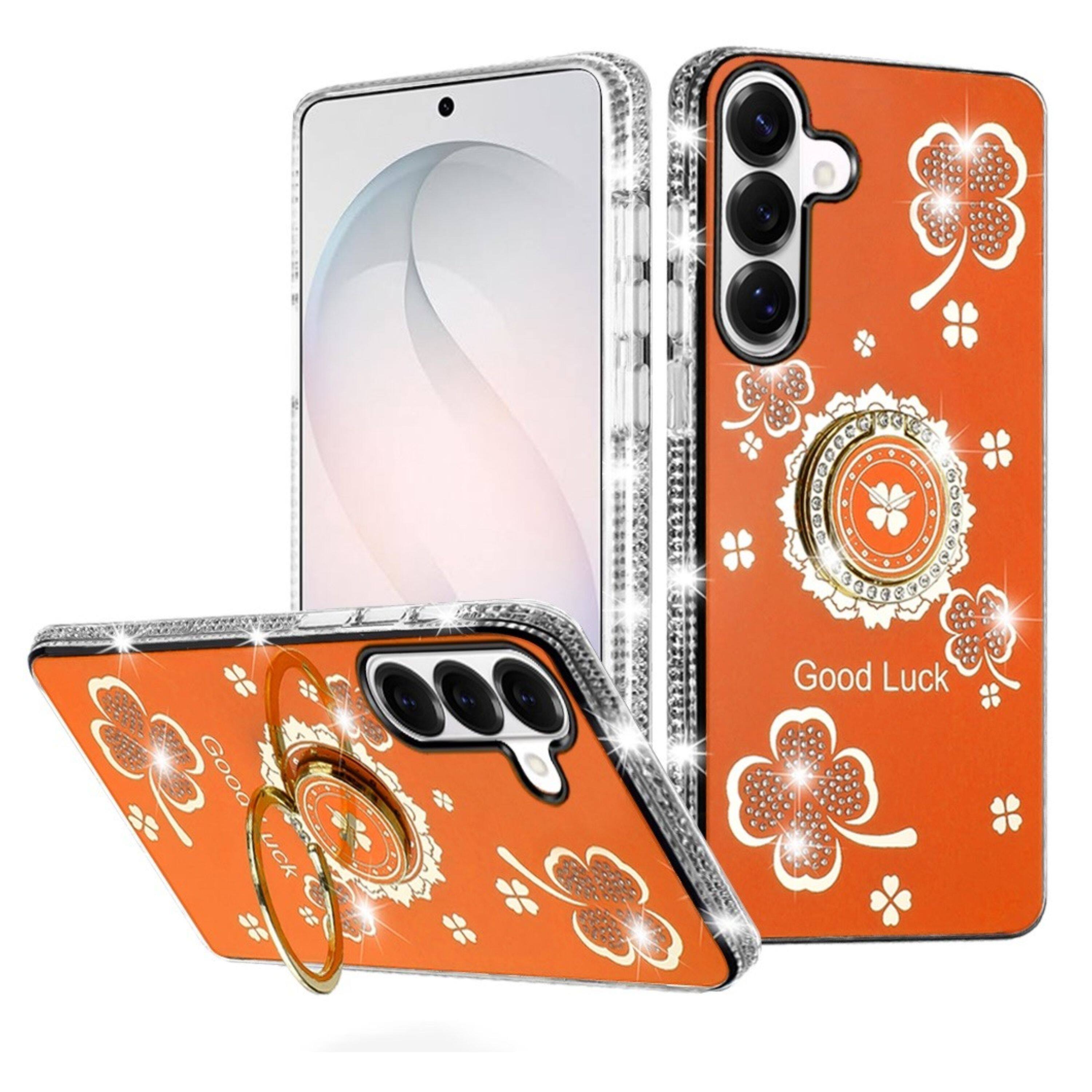Kitcheniva - Crystal Studded Ringstand Bling Cover Plus Tempered Glass For Samsung S26 FE - Cosmic Orange price history on PriceWatchPro