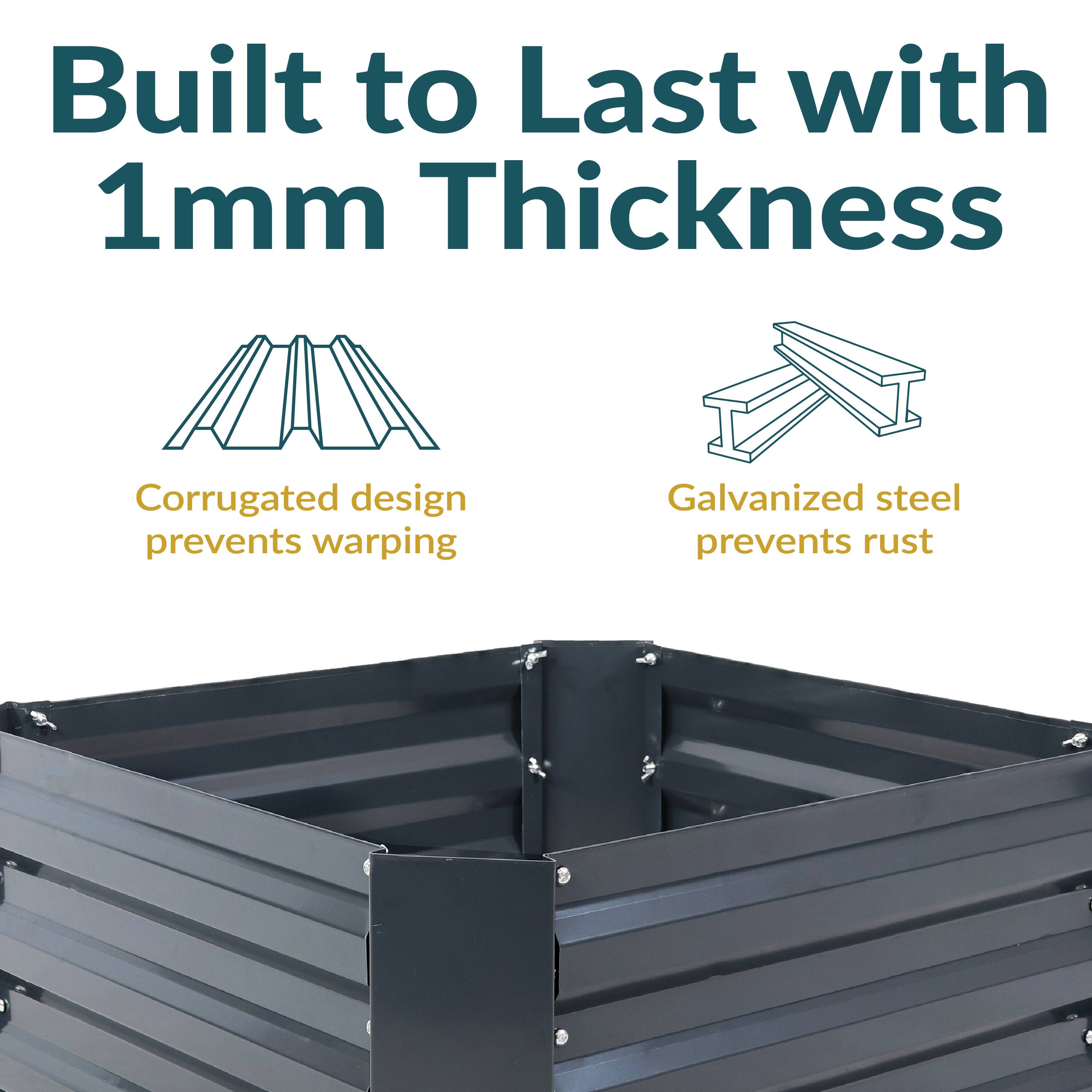 Built to Last with 1mm Thickness

- Corrugated design prevents warping
- Galvanized steel prevents rust