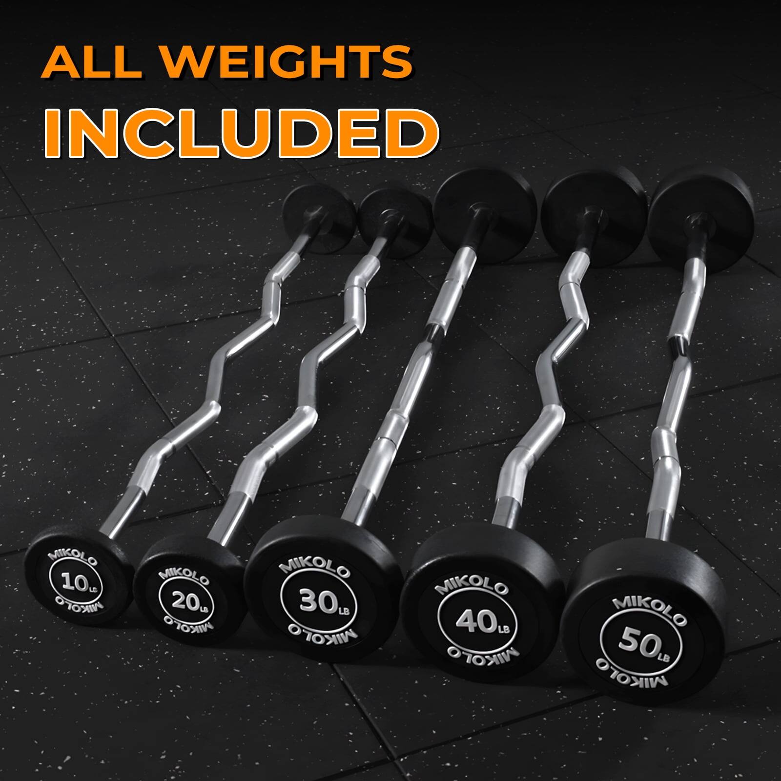 Mikolo Rubber Coated Fixed Weight EZ Curl Barbell,EZ Curl Solid