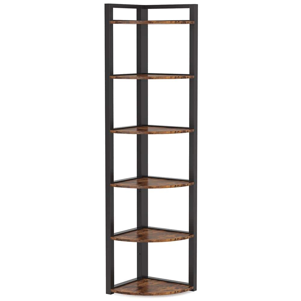 Kadyn - Bookshelf, Storage Shelf, Bookcase,6-Tier Corner Shelf, Small Corner Bookshelf Storage Rack - Rustic Brown